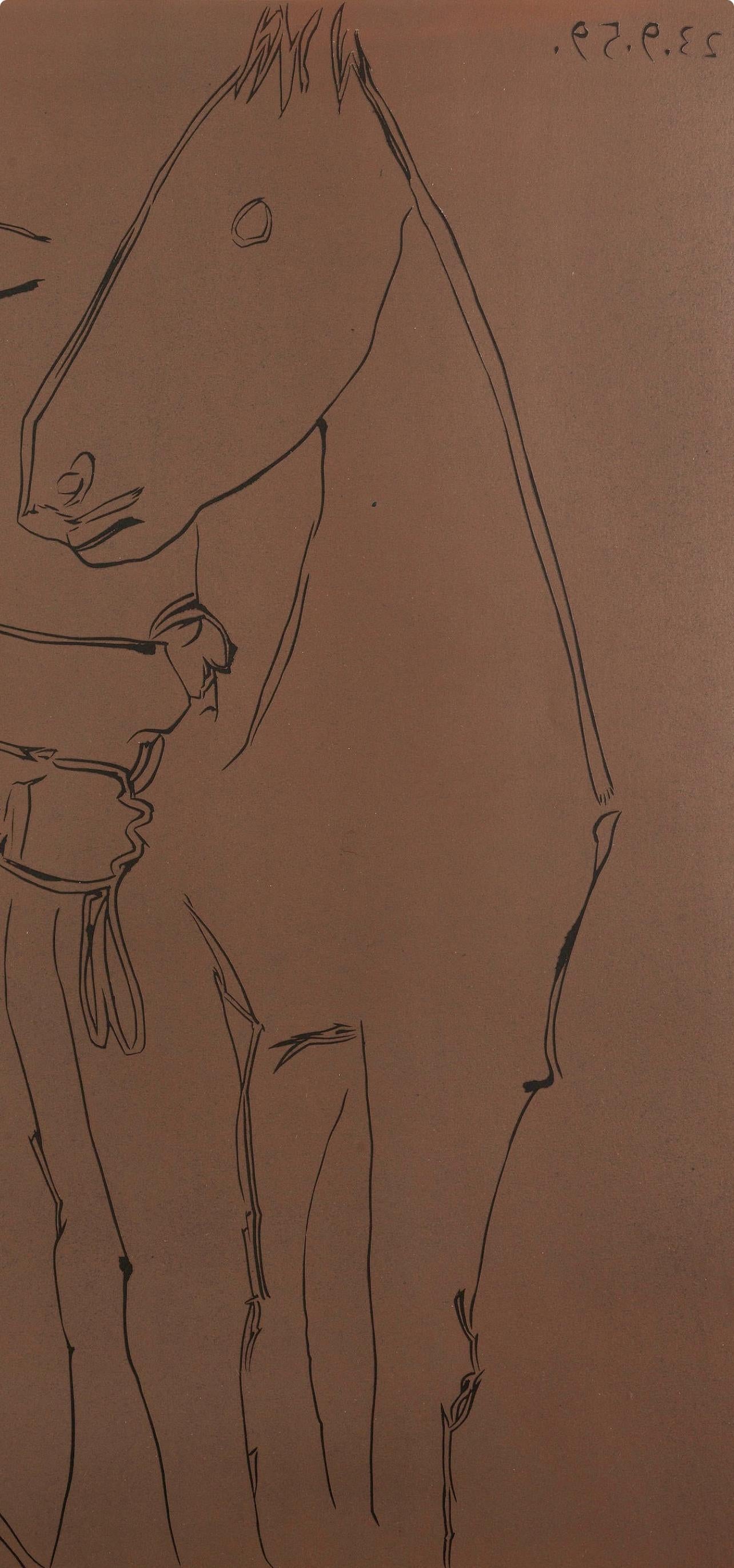 Picasso, Picador et Cheval (Orozco 214), Grabados al linóleo (after) - Brown Figurative Print by Pablo Picasso