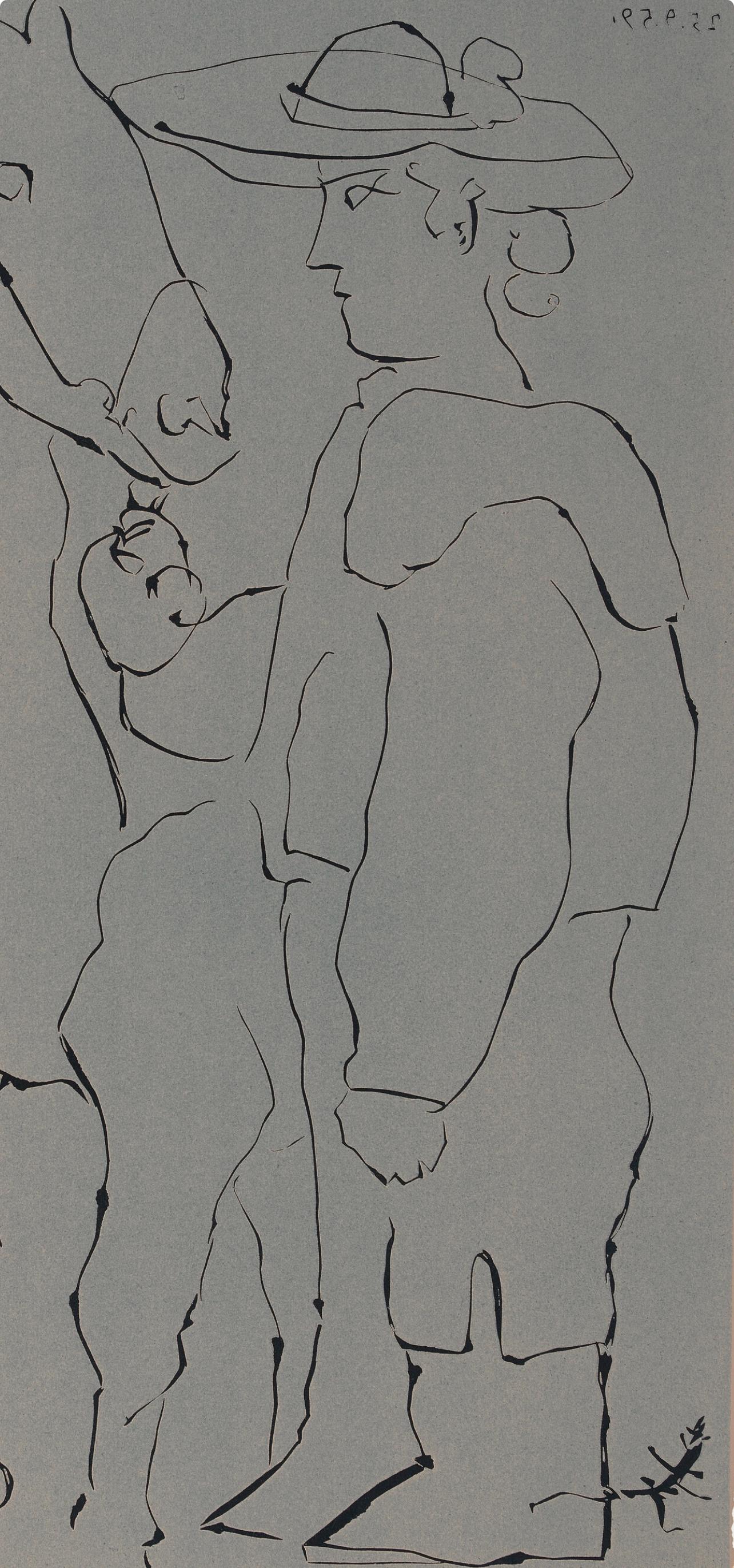 Picasso, Picador, Frau am Cheval (Orozco 214), Grabados al linóleo (nach) (Grau), Abstract Print, von Pablo Picasso