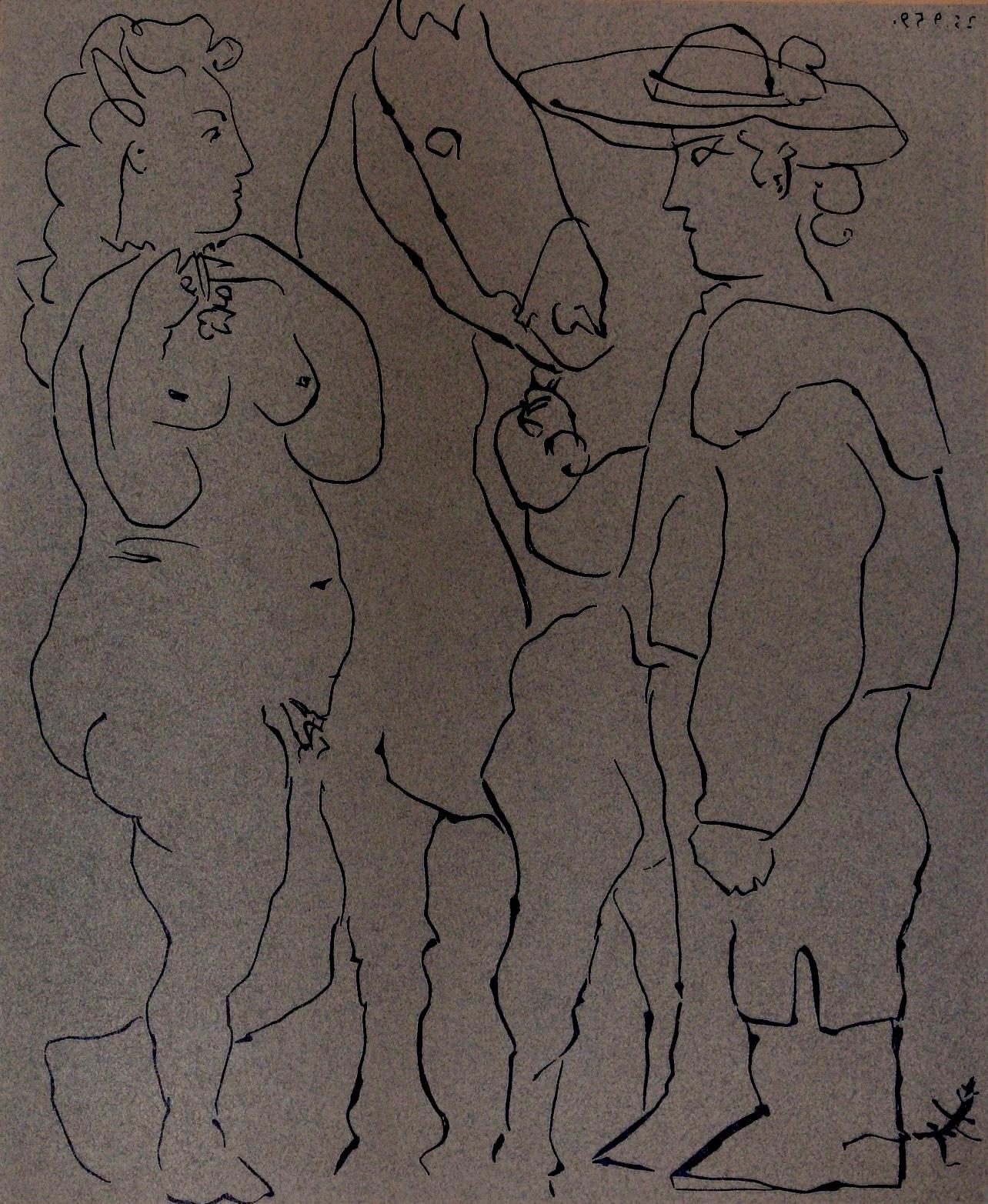 Linocut on archival paper. Unsigned and unnumbered, as issued. Good condition. Notes: From the volume, Pablo Picasso: Linogravures. Published by France Éditions Cercle d'Art, Paris; printed by Verlag Gerd Hatje, Stuttgart, 1962. Excerpted from the