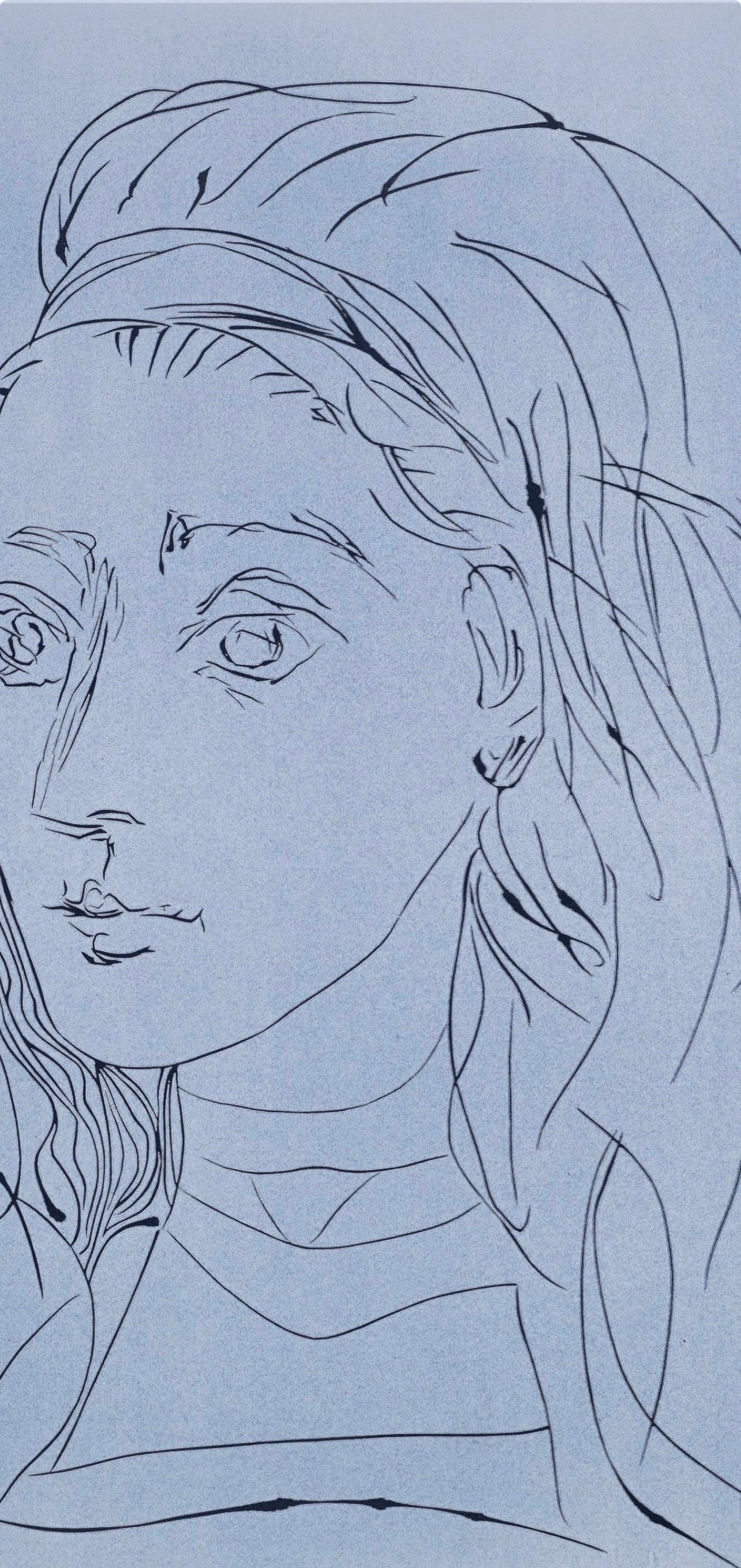 Picasso, Portrait de Jacqueline (Orozco 214), Grabados al linóleo (d'après) - Cubisme Print par Pablo Picasso