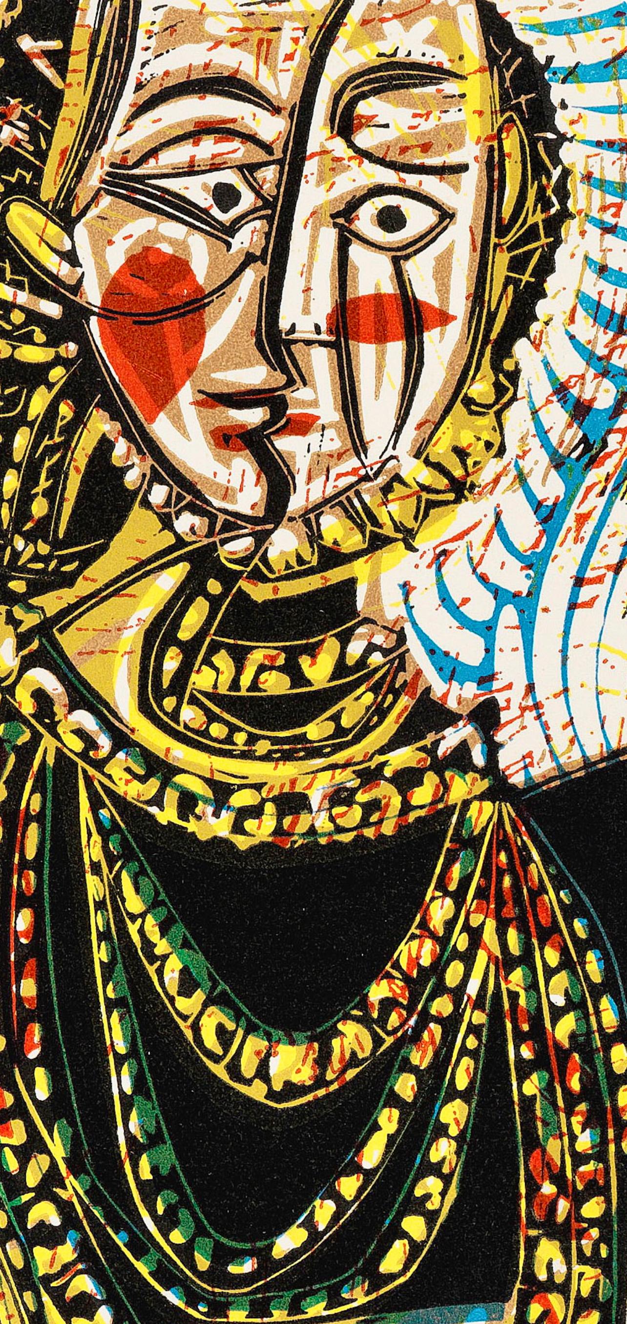 Picasso, Portrait de jeune fille (Orozco 214), Grabados al linóleo (after) - Black Abstract Print by Pablo Picasso