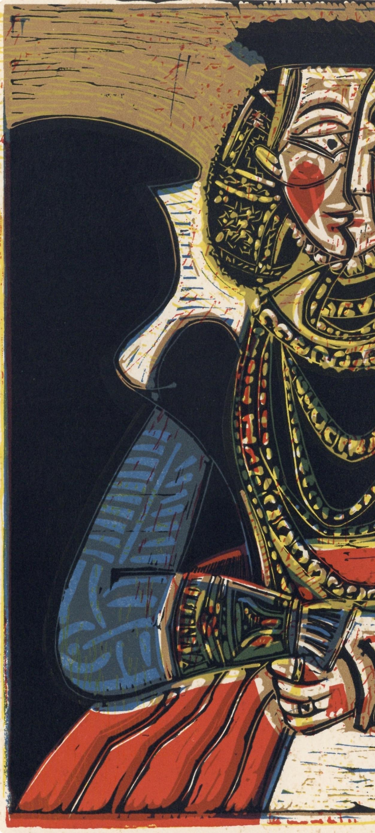 Picasso, Portrait de femme (Orozco 214), Grabados al linóleo (d'après) - Cubisme Print par Pablo Picasso