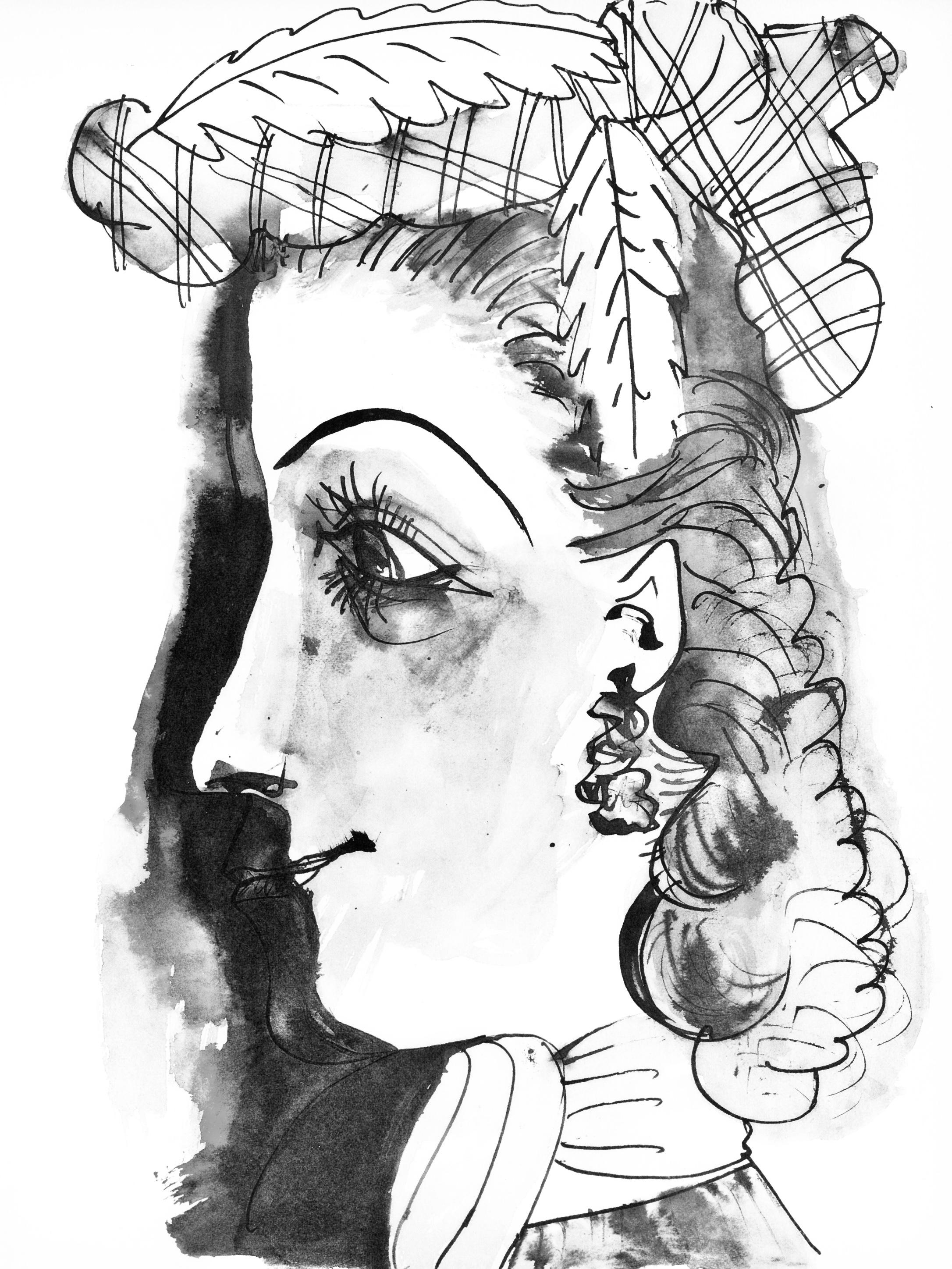 Picasso, Profil de jeune fille en chapeau (Cramer 84 ; J./S. 77) (d'après)