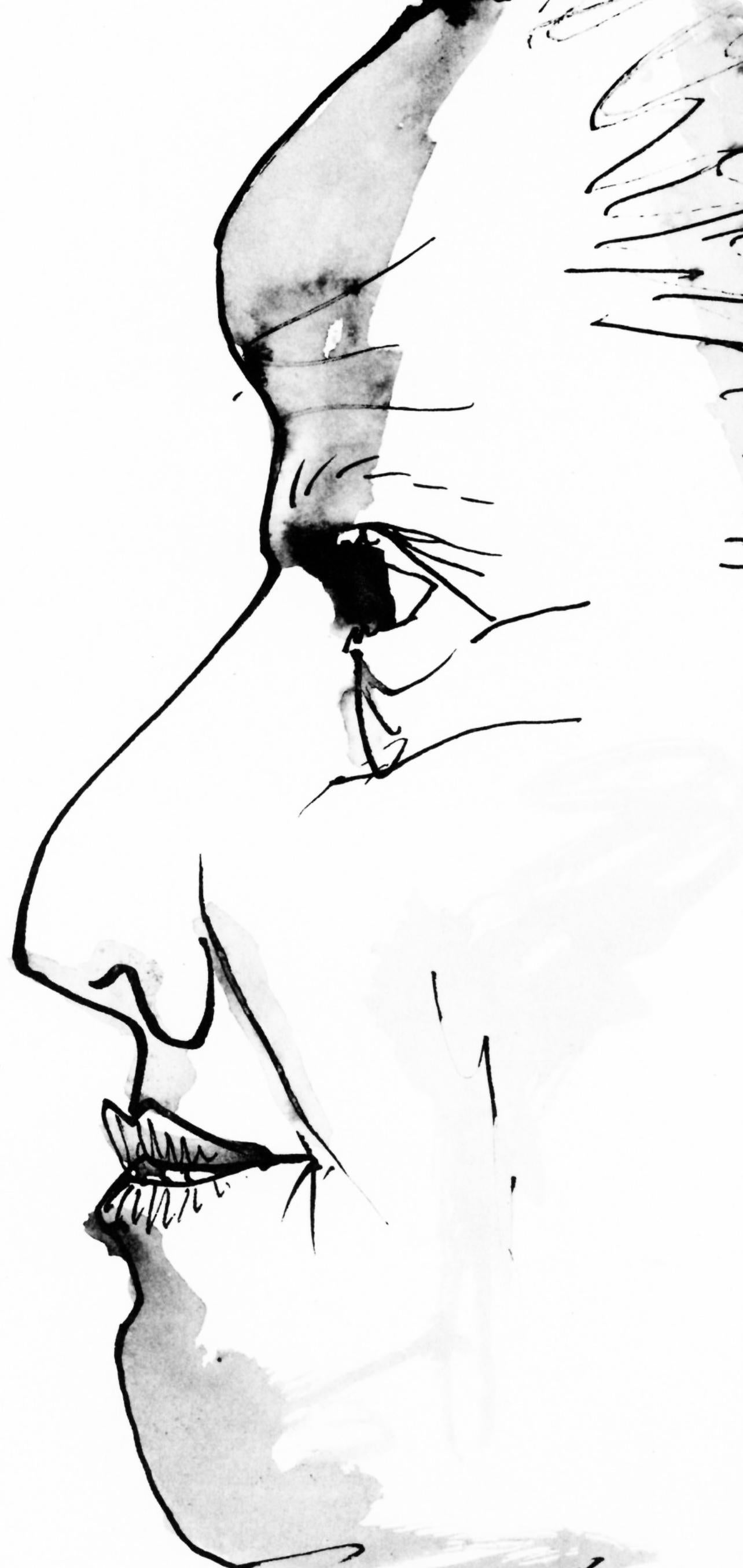 Picasso, Profil de vieille femme, trait et lavis (Cramer 84; J./S. 77) (dopo) - Figurative Print Grigio di Pablo Picasso