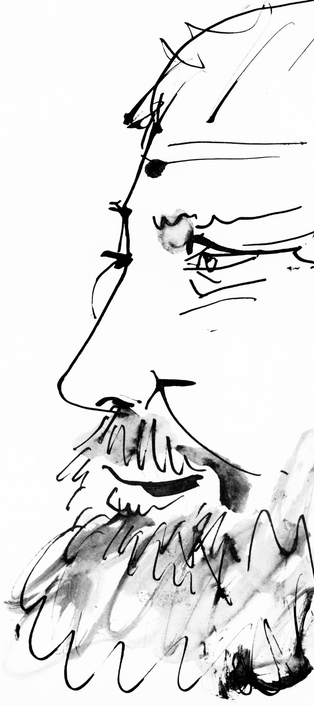 Picasso, Profil gauche de vieil homme, trait et lavis (C.84 ; J./S. 77) (d'après) - Print de Pablo Picasso
