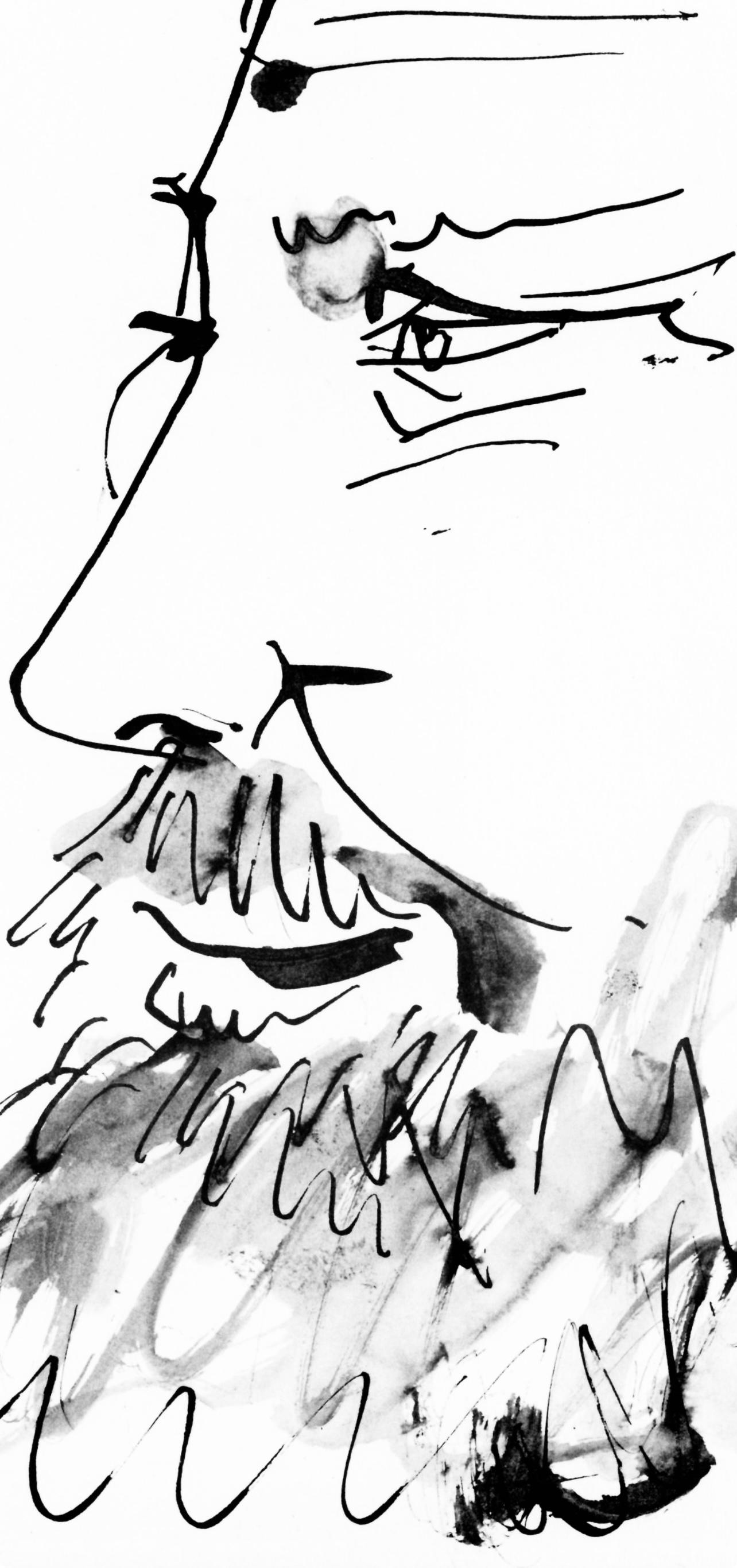 Picasso, Profil gauche de vieil homme, trait et lavis (C.84 ; J./S. 77) (d'après) - Gris Figurative Print par Pablo Picasso