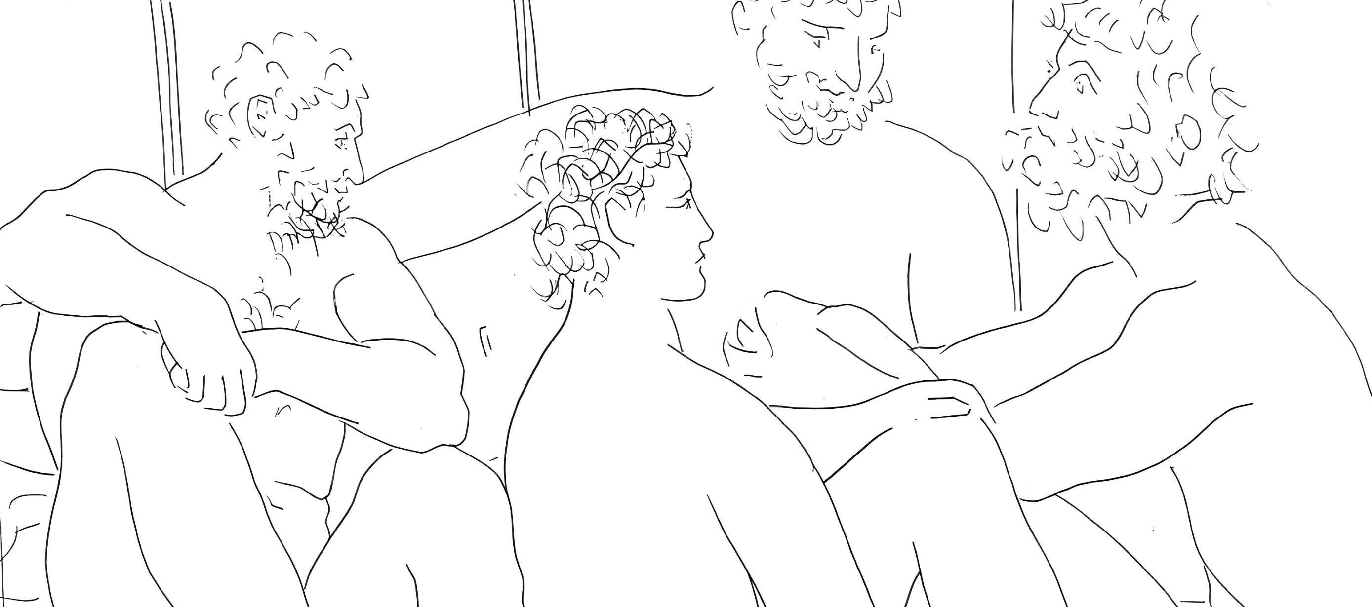 Picasso, Quatres hommes nus assis, Les Métamorphoses (after) - Print by Pablo Picasso