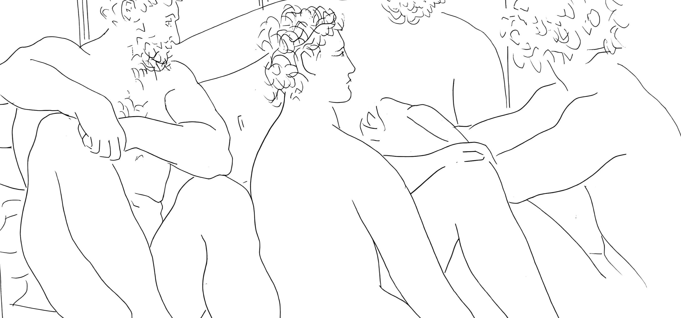 Picasso, Quatres hommes nus assis, Les Métamorphoses (after) - Cubist Print by Pablo Picasso
