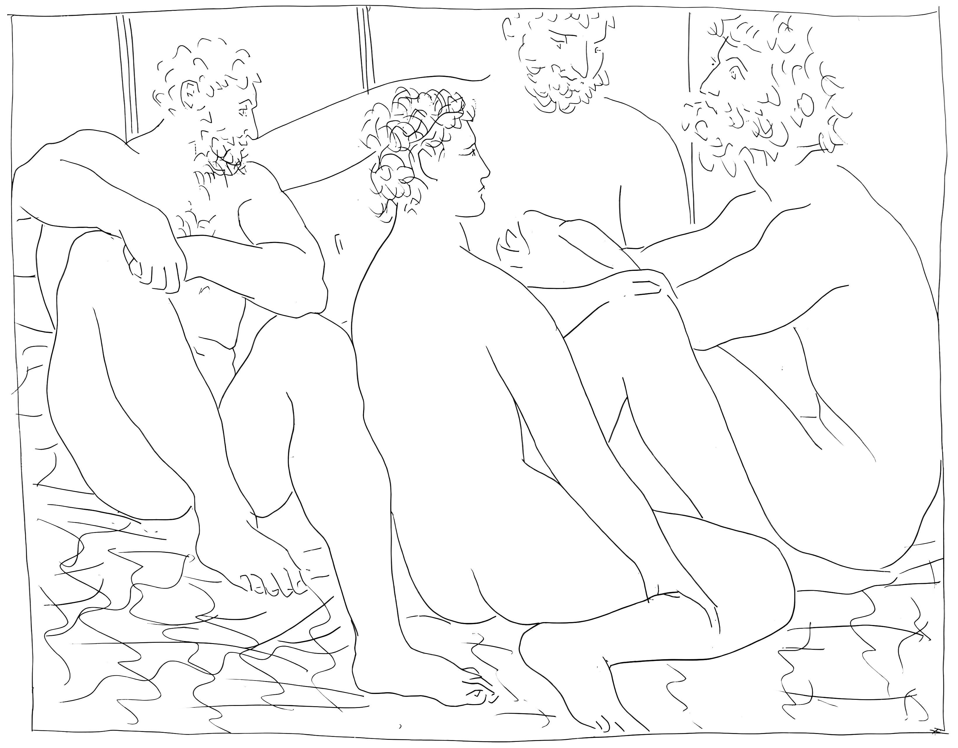 Pablo Picasso Figurative Print - Picasso, Quatres hommes nus assis, Les Métamorphoses (after)