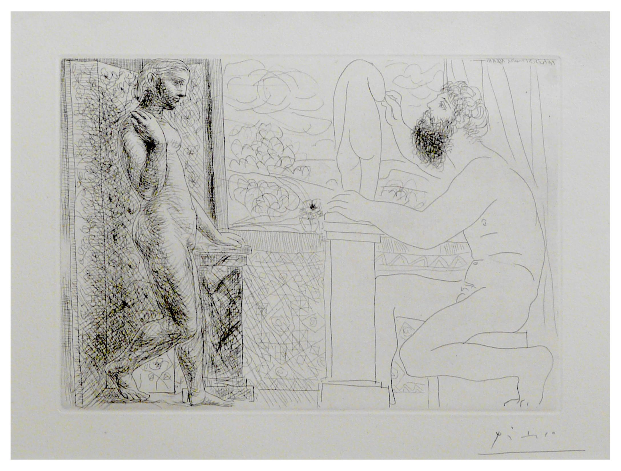 Pablo Picasso Figurative Print - Picasso: Sculpteur travaillant sur le Motif avec Marie-Thérèse posant (S.V. 59)
