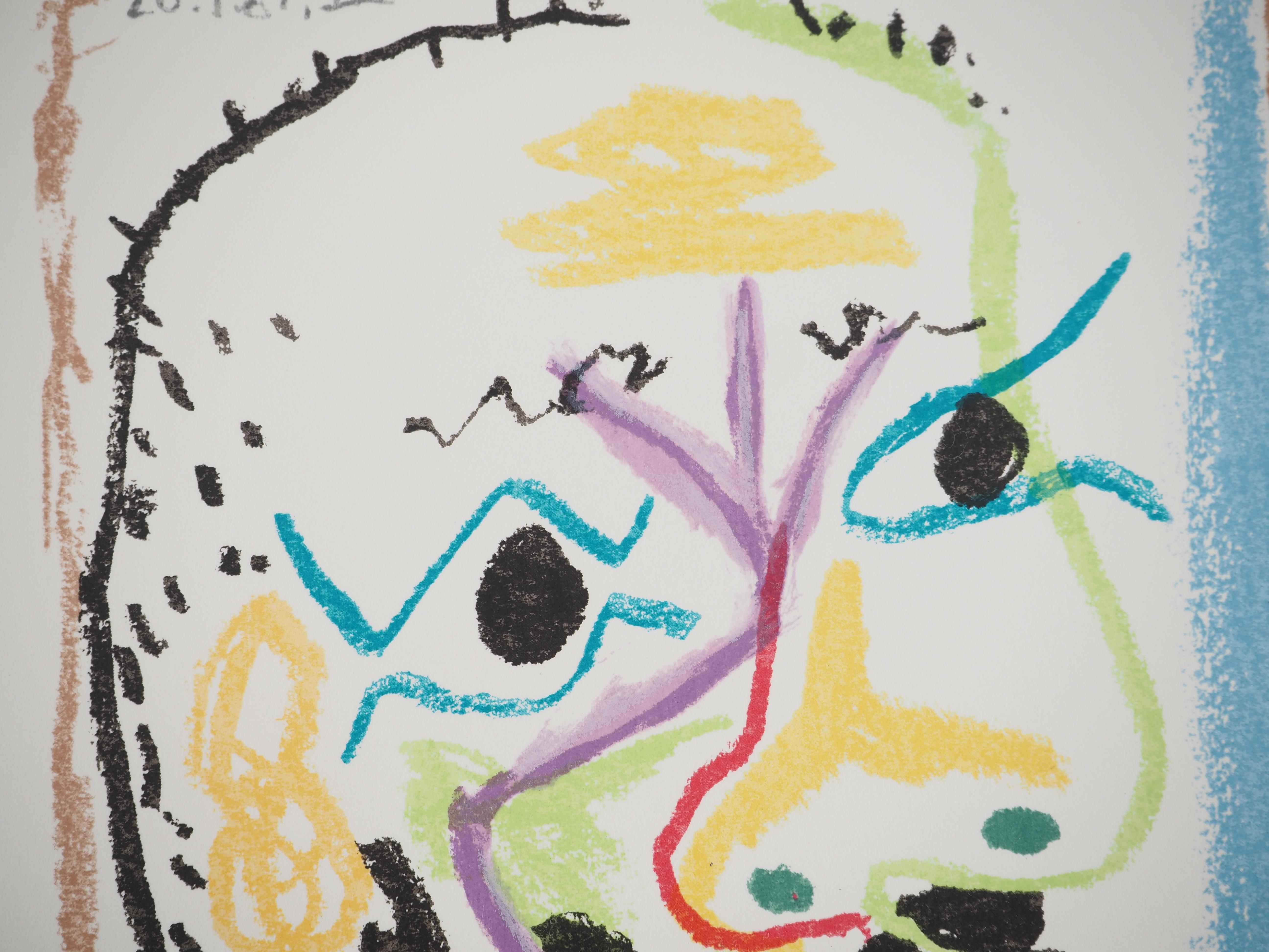 Picasso: Selbstporträt mit Matrosenhemd und Zigaretten - Lithographie (Grau), Figurative Print, von Pablo Picasso