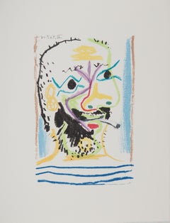 Picasso : Self Portrait with a Sailor Shirt and a Cigarette - Lithograph