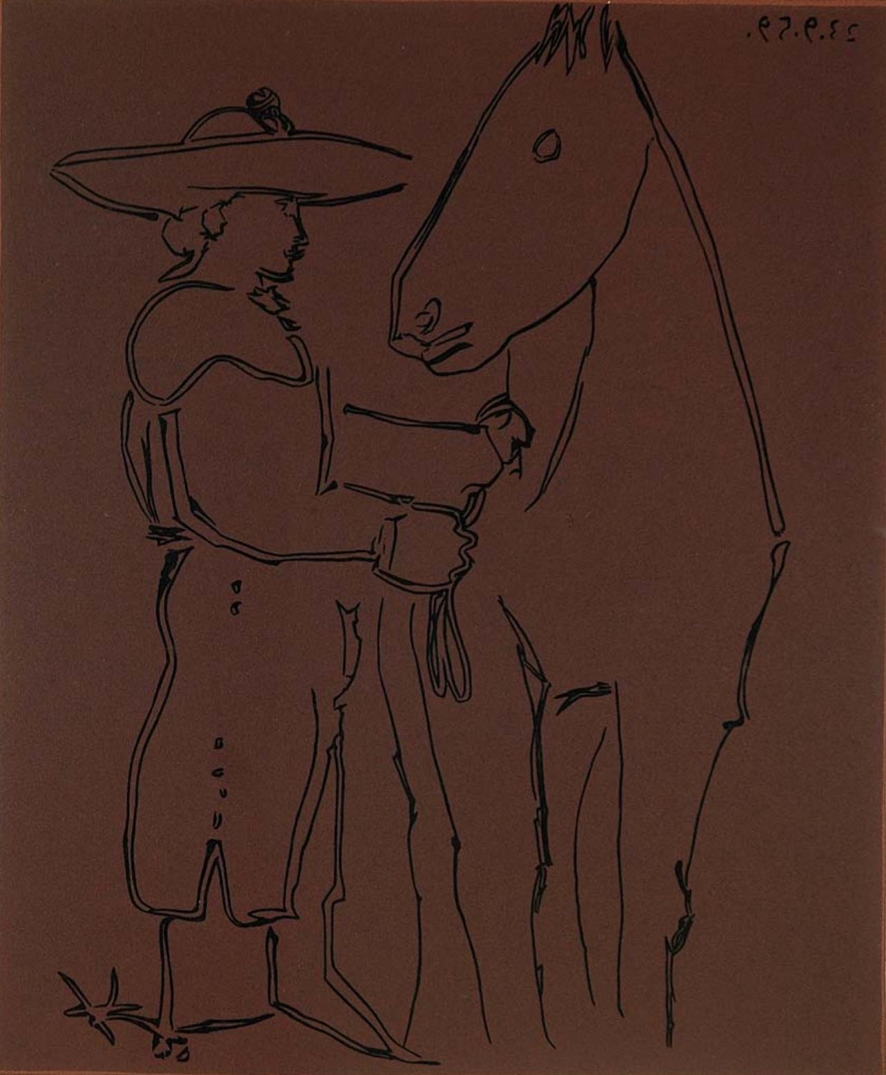 Landscape Print Pablo Picasso - Picasso, Picador debout avec son cheval, Éditions Cercle d'Art (d'après)