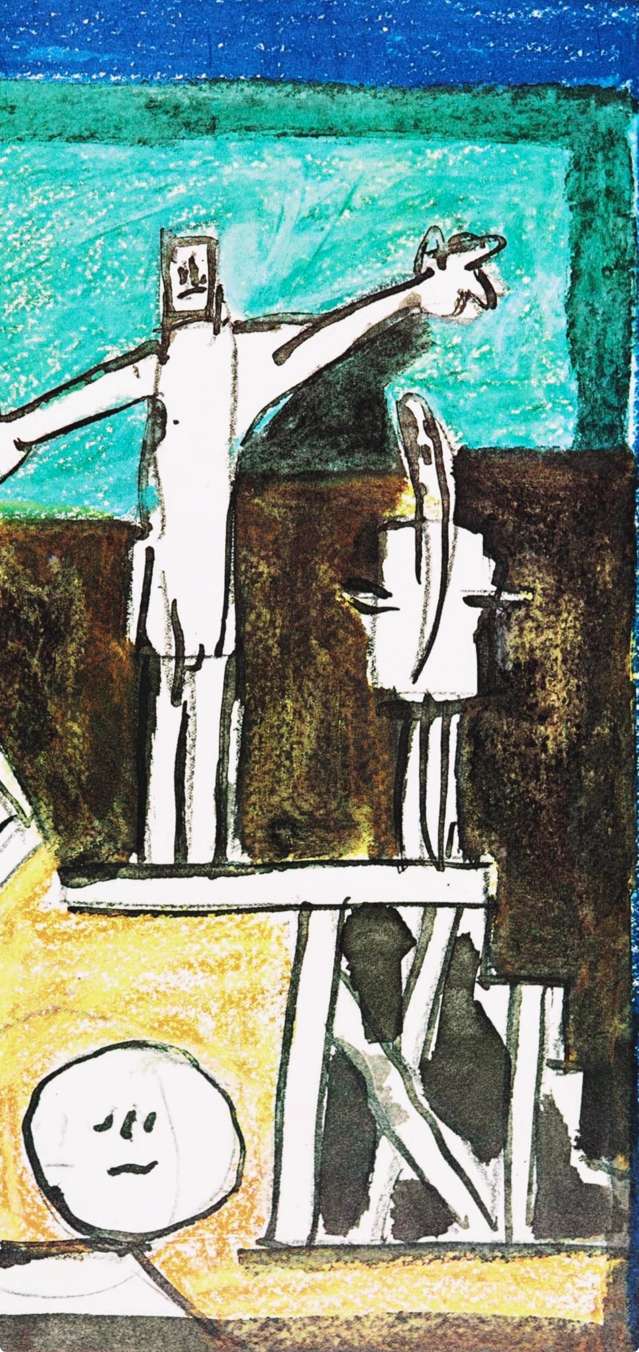 Picasso (tariff free*), La Chute d'Icare, Sans titre (Cramer 155) (after) - Blue Abstract Print by Pablo Picasso