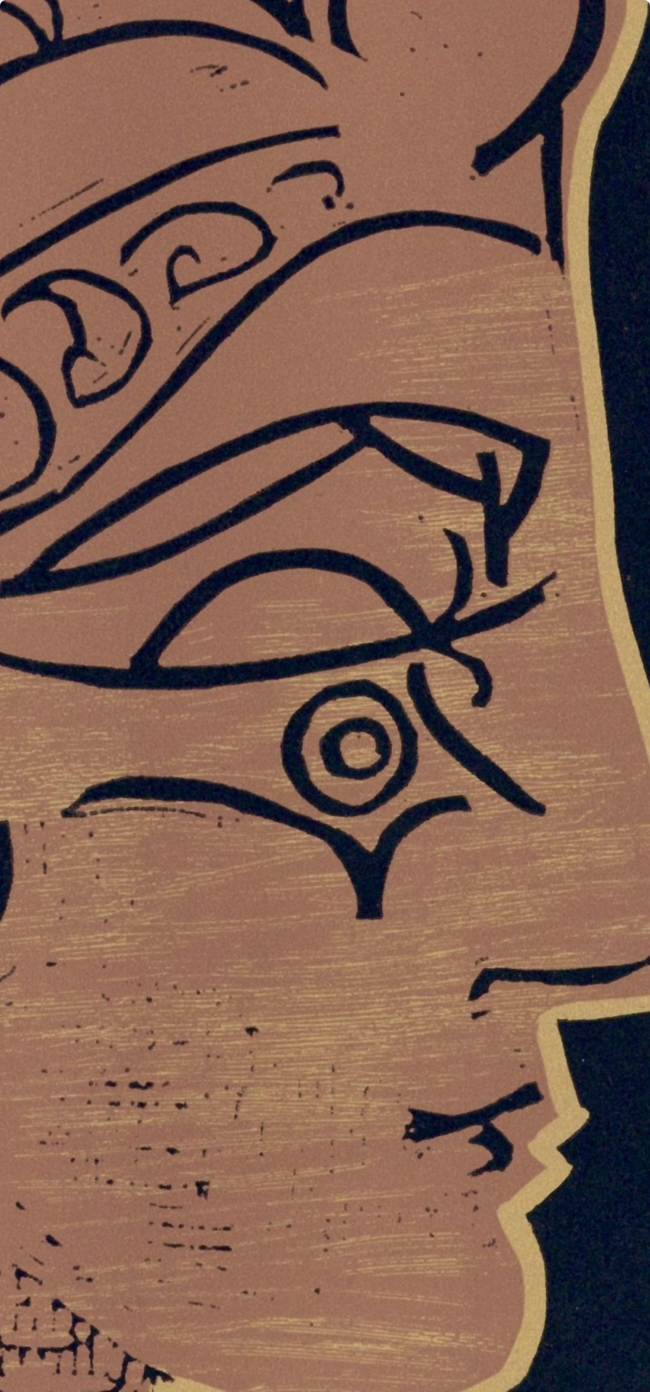 Picasso, Tête de Femme (Orozco 214), Grabados al linóleo (nach) (Schwarz), Figurative Print, von Pablo Picasso