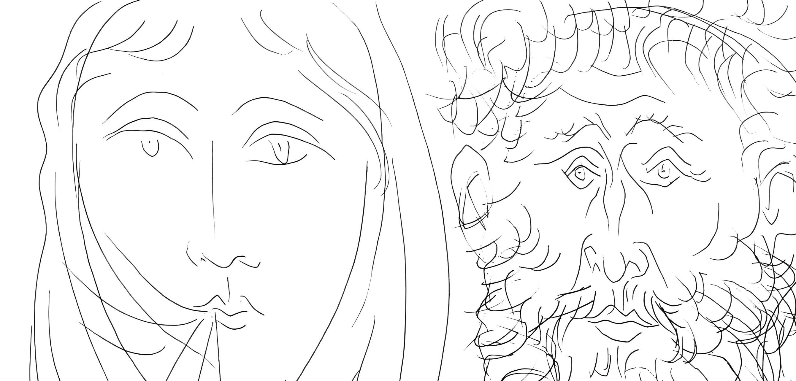 Picasso, Tête d'un homme et d'une femme voilée, Les Métamorphoses (after) - Print by Pablo Picasso