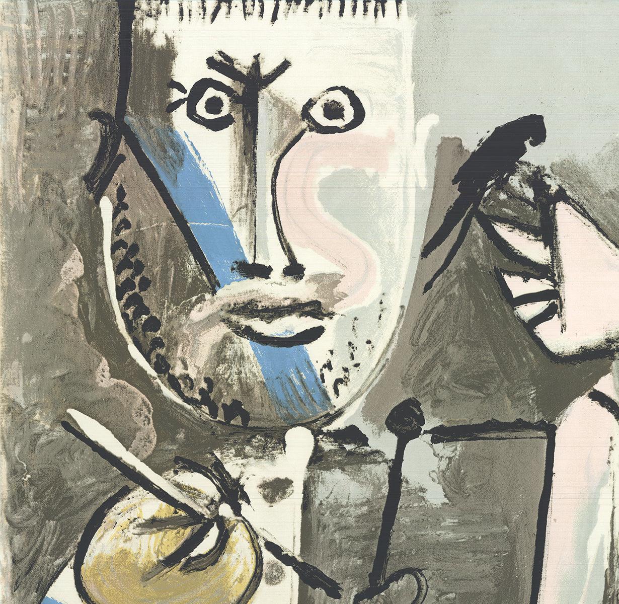 Dans L'artiste et son modèle, Picasso se penche sur la relation complexe entre l'artiste et sa muse, un thème récurrent tout au long de sa carrière. La reproduction reproduit de manière saisissante l'autoportrait de Picasso en tant qu'artiste, assis