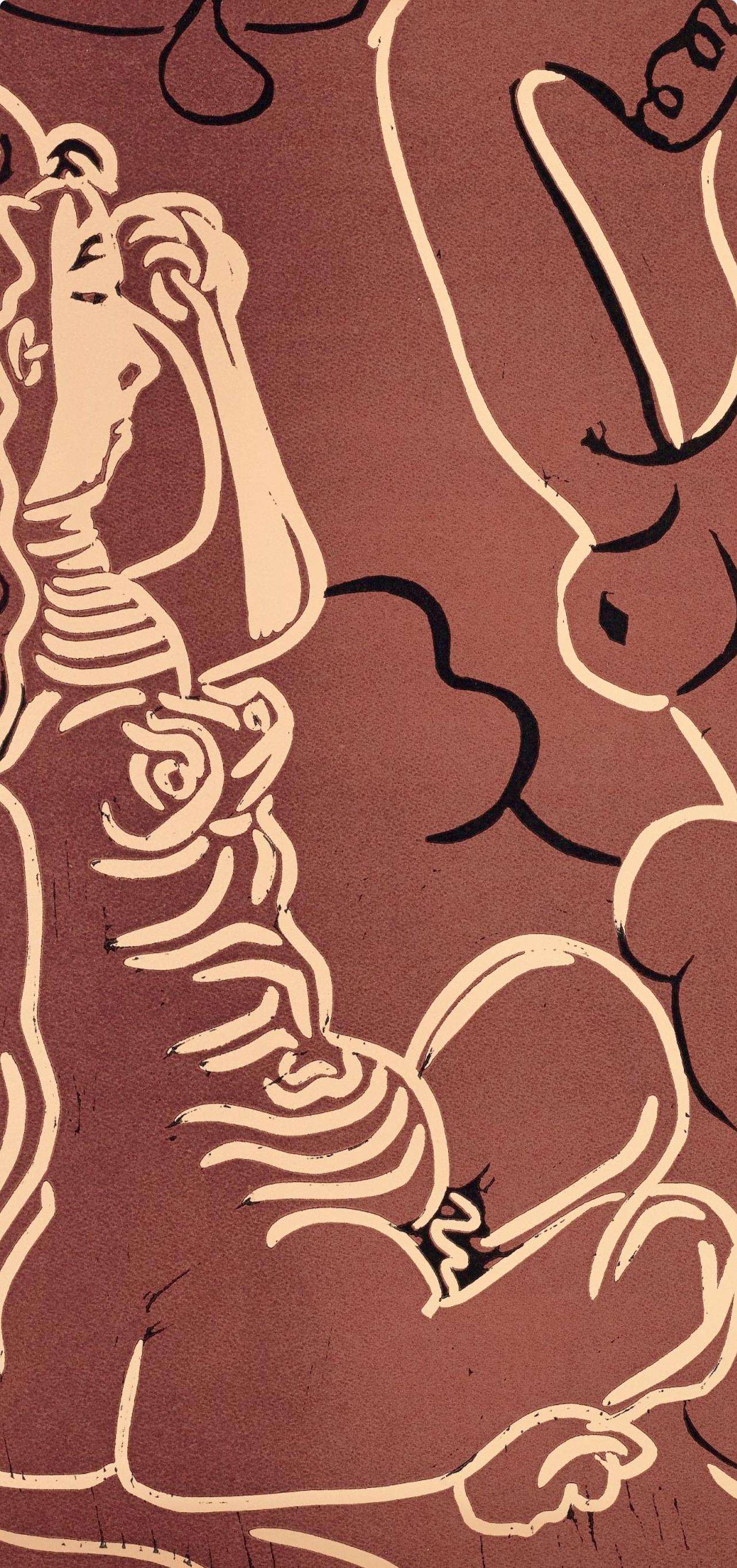 Picasso, Trois femmes (Orozco 214), Grabados al linóleo (nach) (Braun), Abstract Print, von Pablo Picasso