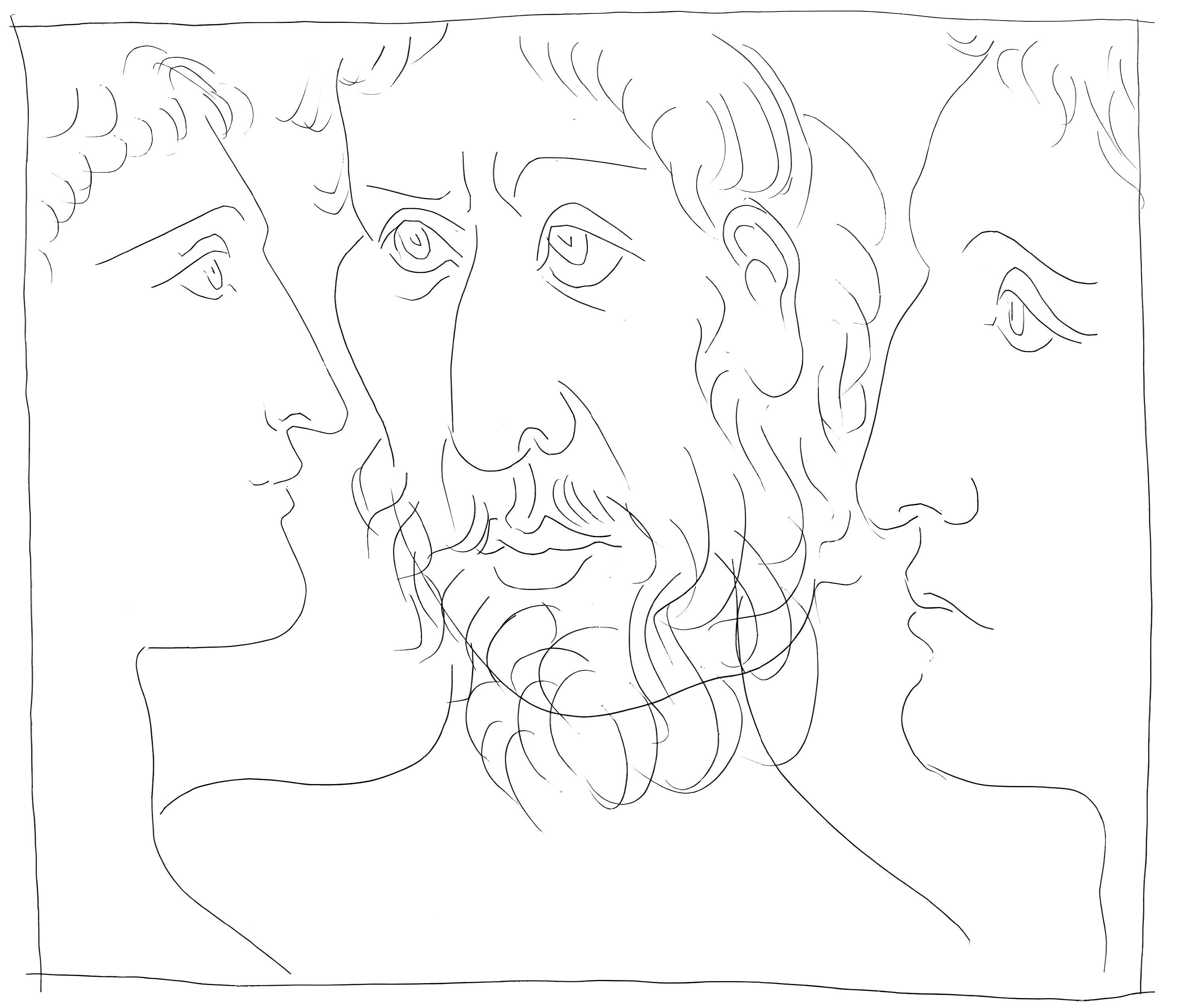 Pablo Picasso Abstract Print - Picasso, Trois têtes d'homme, Les Métamorphoses (after)