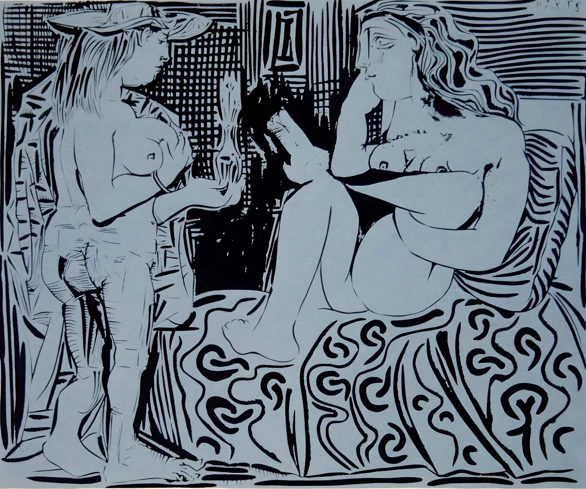 Pablo Picasso Figurative Print - Picasso, Two Women with a Vase of Flowers, Éditions Cercle d’Art (after)
