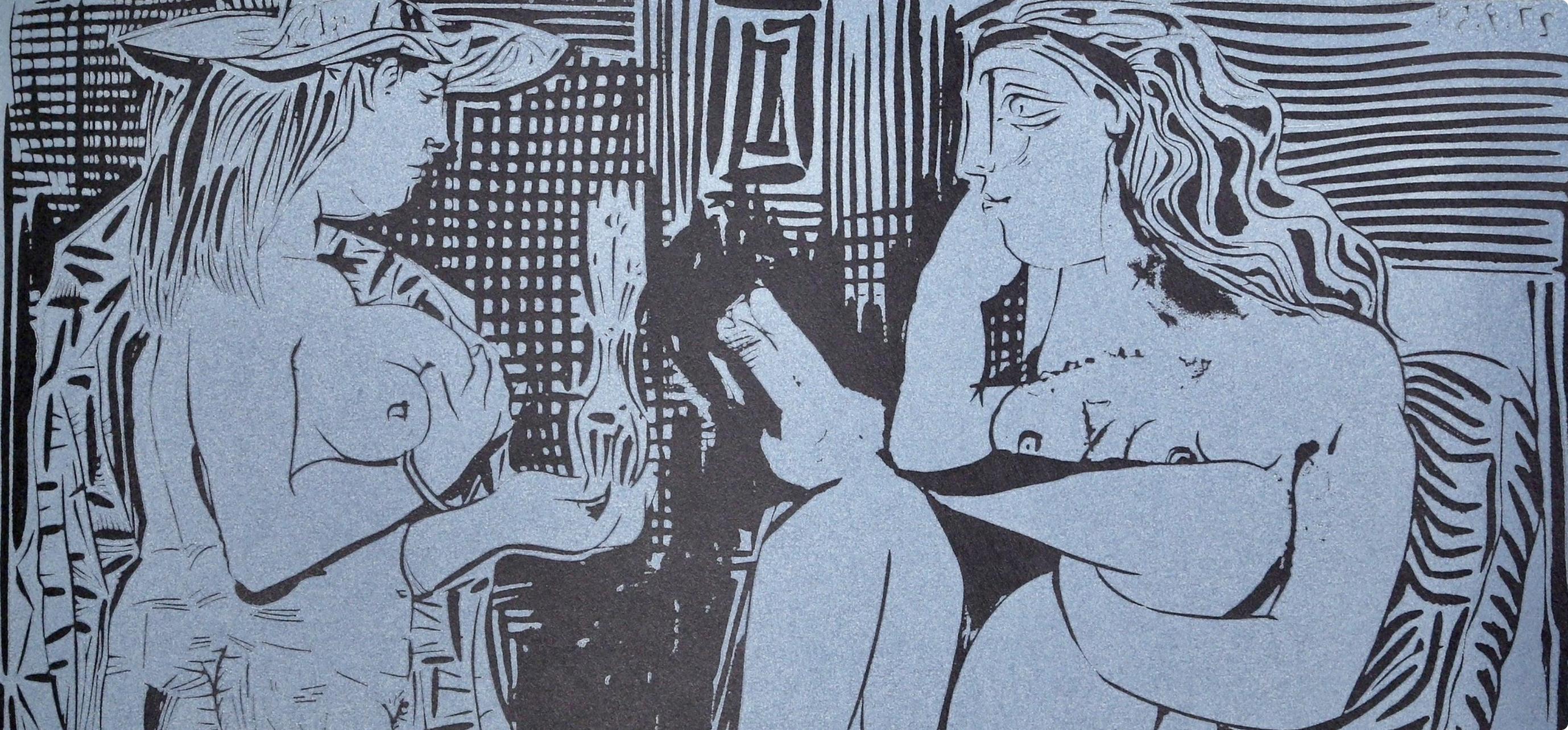 Picasso, Two Women with a Vase of Flowers, Pablo Picasso-Linogravures (after) For Sale 1