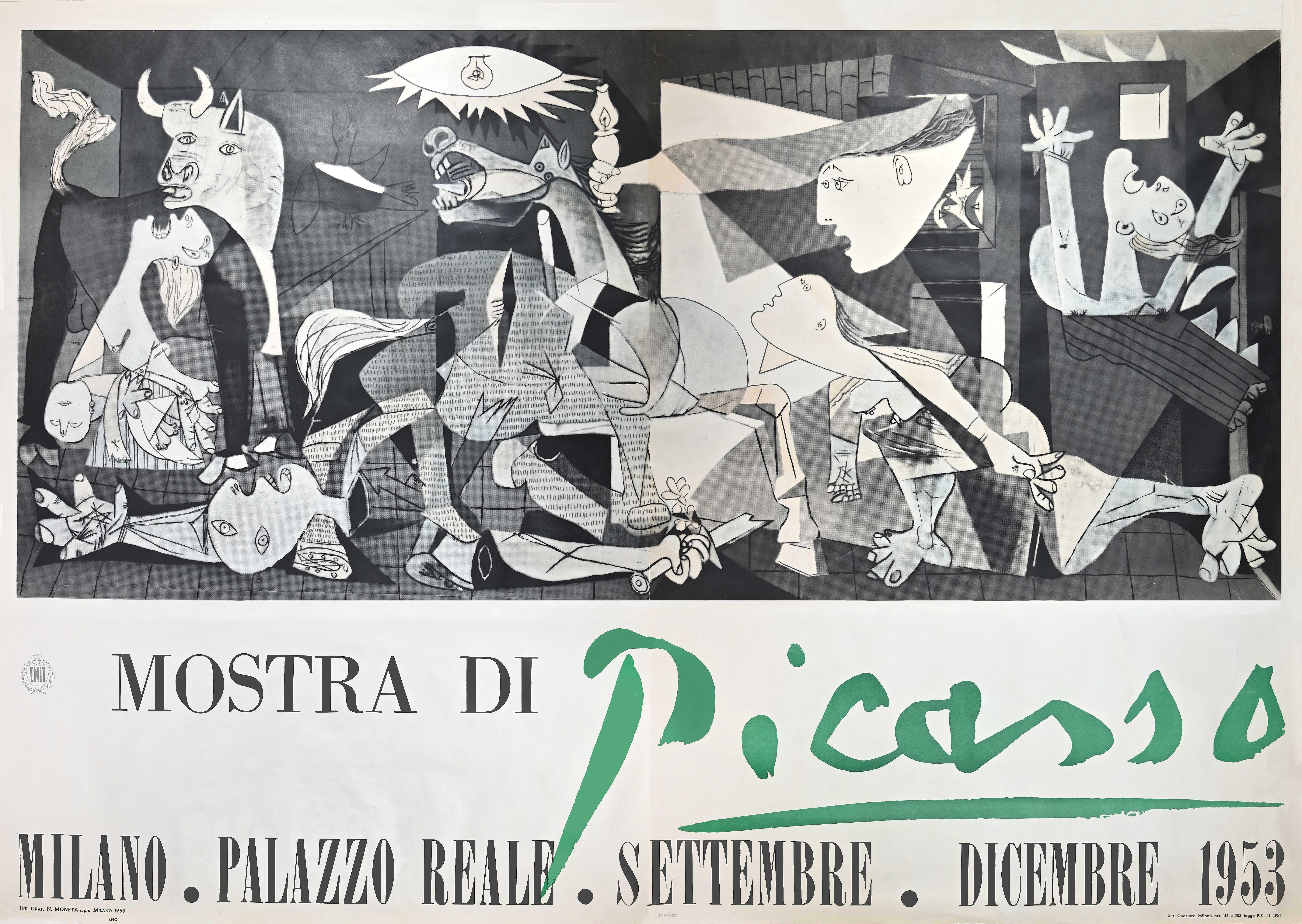 Pablo Picasso Print - Picasso Vintage Exhibition Poster, "Mostra di Picasso, " depicting Guernica -1953