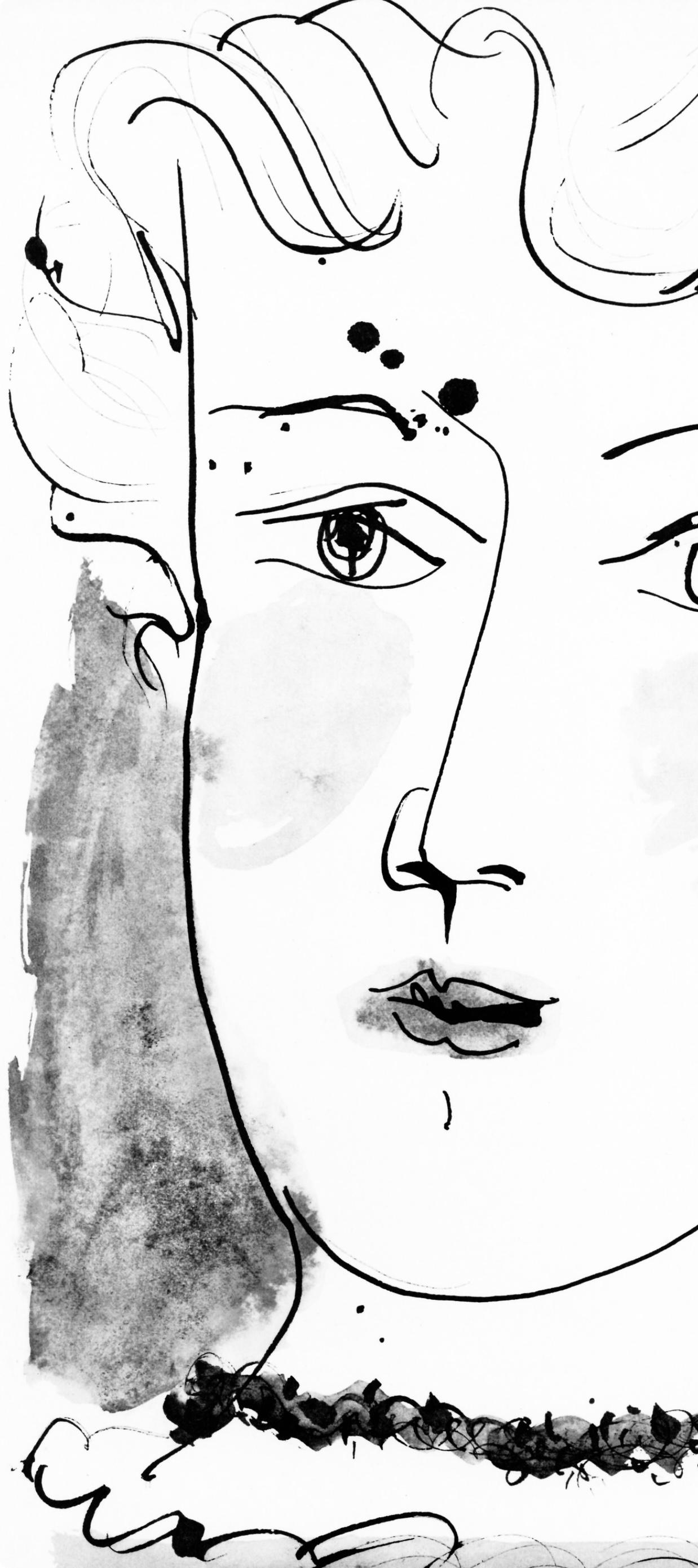 Picasso, Visage de jeune fille, de face, trait et lavis (C 84; J./S. 77) (dopo) - Print di Pablo Picasso