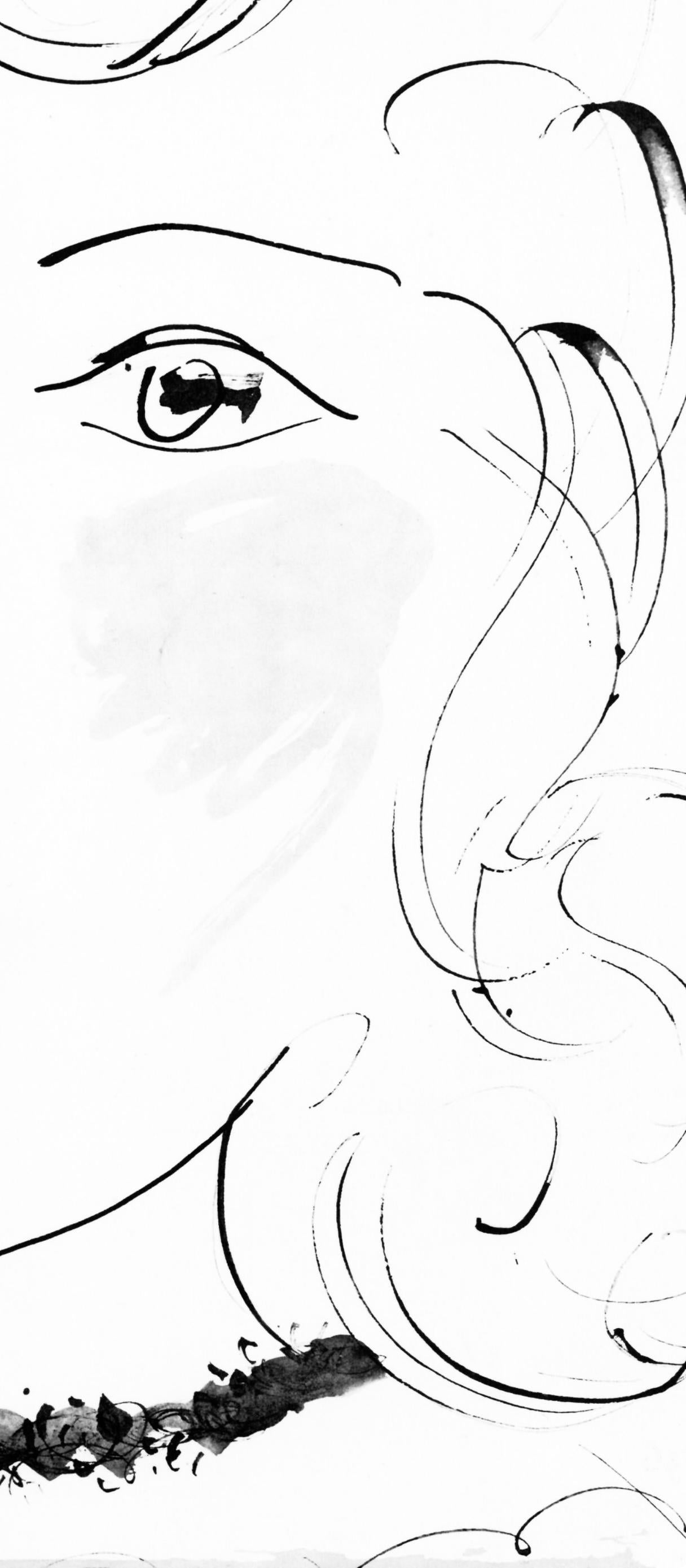 Picasso, Visage de jeune fille, de face, trait et lavis (C 84; J./S. 77) (dopo) - Abstract Print Grigio di Pablo Picasso