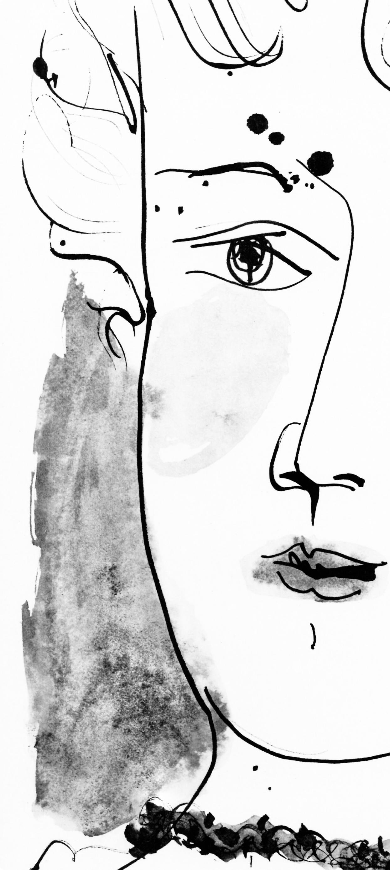Picasso, Visage de jeune fille, de face, trait et lavis (C 84; J./S. 77) (dopo) in vendita 1