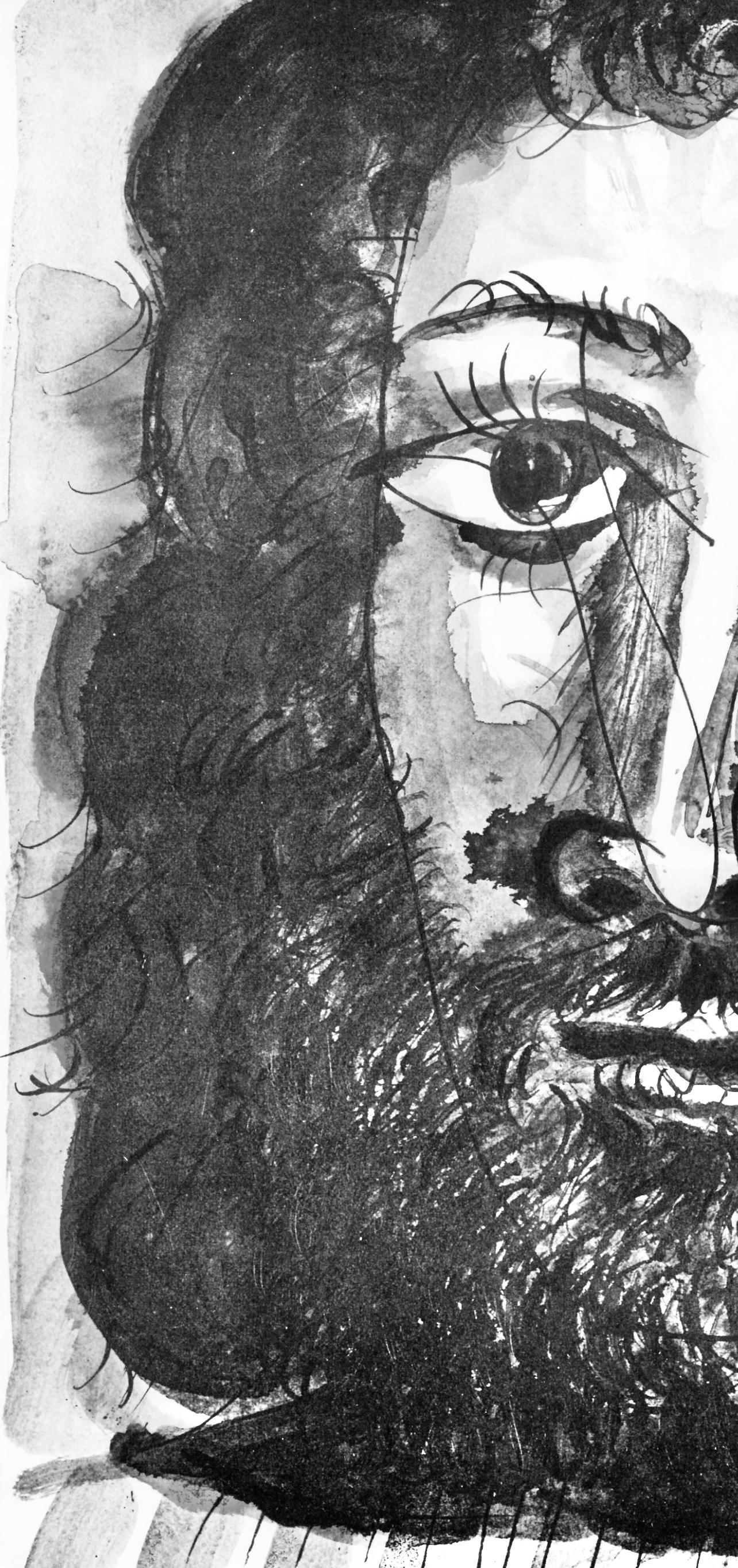 Picasso, Visage d'homme barbu à épaisse (Cramer 84 ; Johnson/Stein 77) (d'après) - Gris Abstract Print par Pablo Picasso