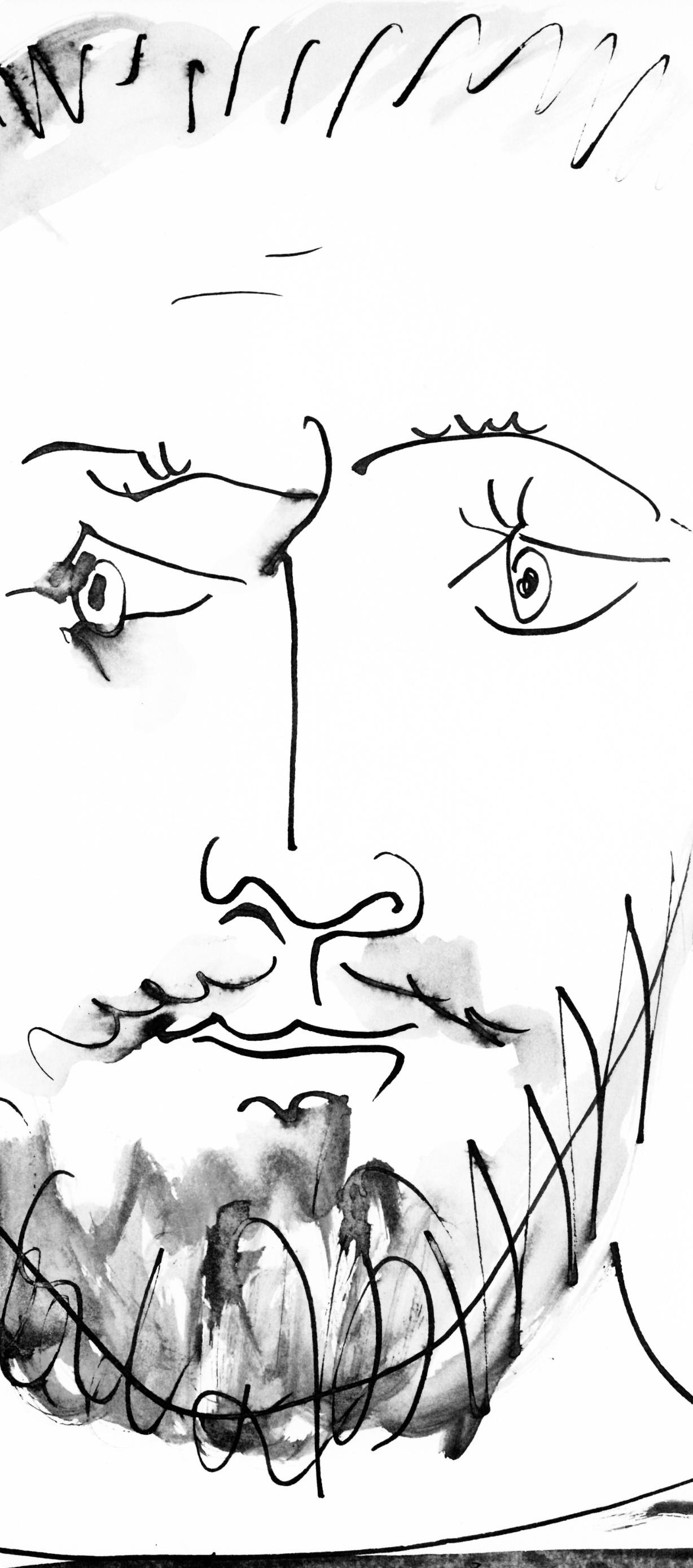 Picasso, Visage d'homme, de face, trait et lavis (Cramer 84 ; J./S. 77) (d'après) - Print de Pablo Picasso