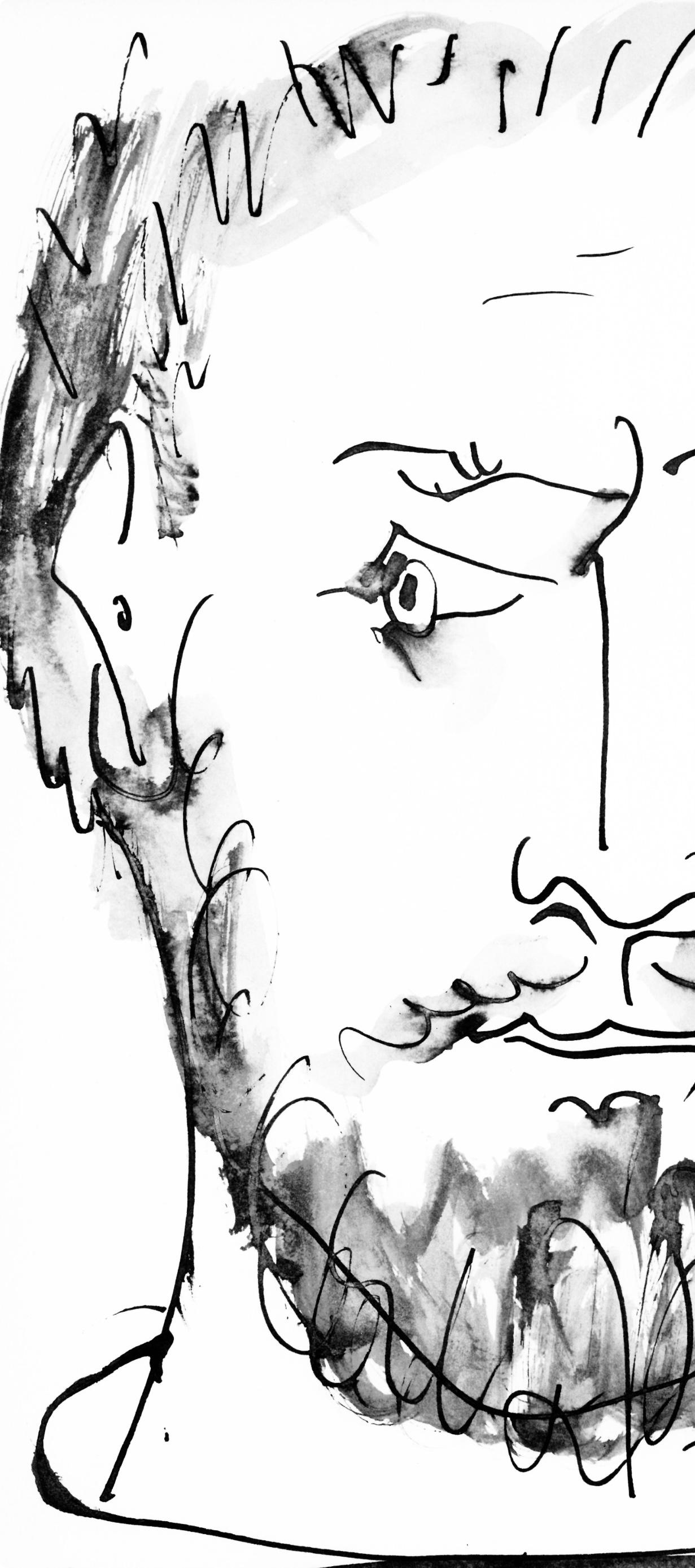 Picasso, Visage d'homme, de face, trait et lavis (Cramer 84 ; J./S. 77) (d'après) - Cubisme Print par Pablo Picasso