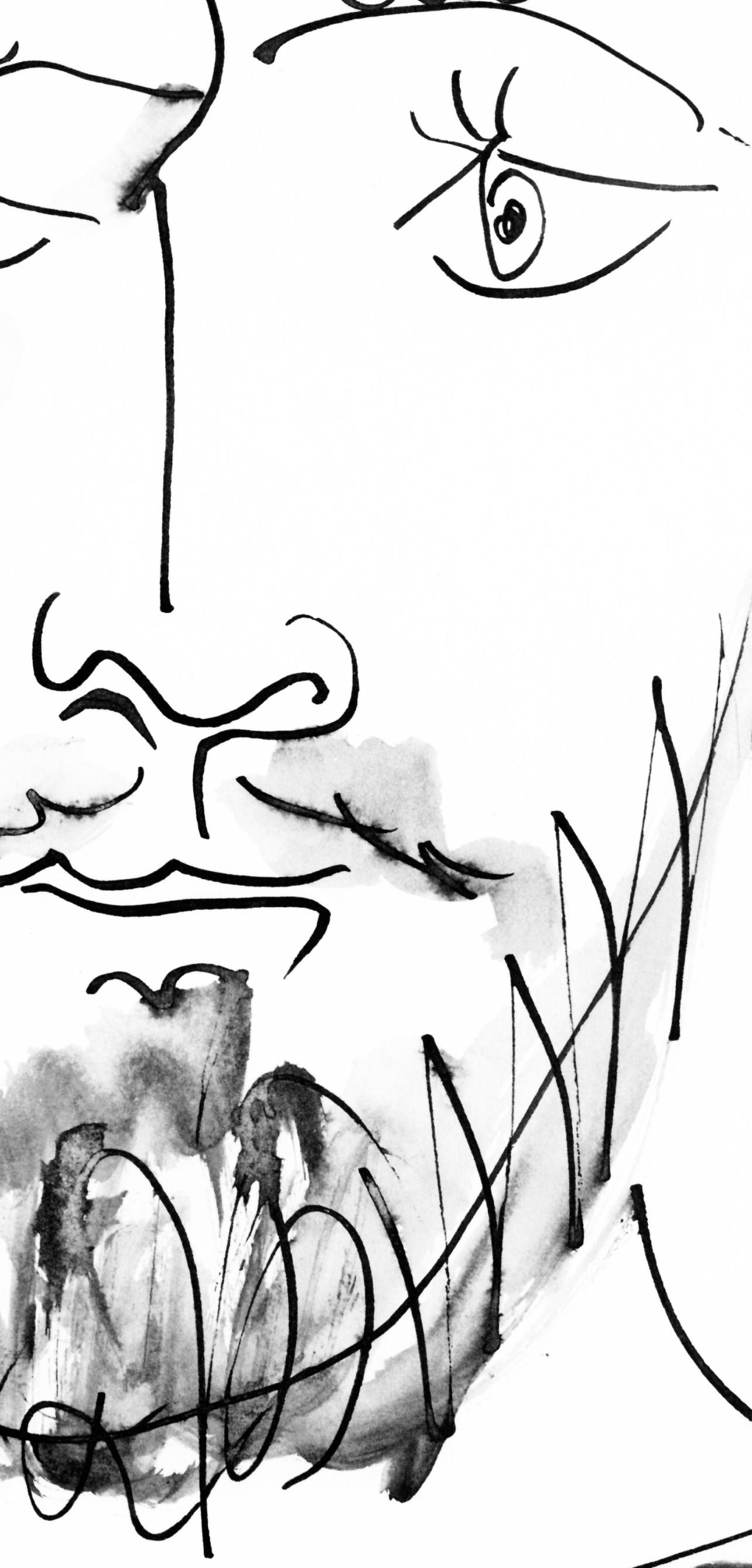 Picasso, Visage d'homme, de face, trait et lavis (Cramer 84 ; J./S. 77) (d'après) en vente 1