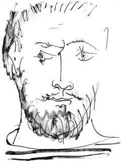 Picasso, Visage d'homme, de face, trait et lavis (Cramer 84 ; J./S. 77) (d'après)
