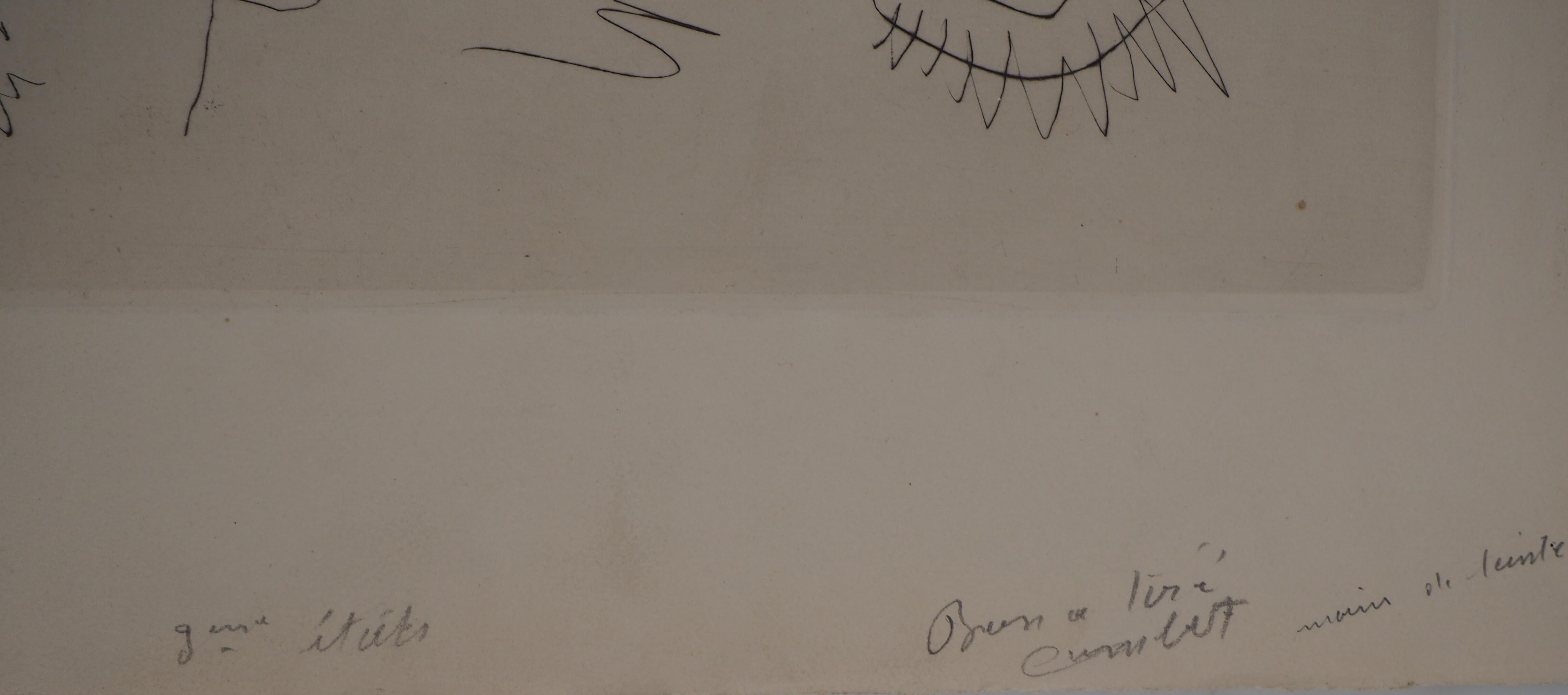 Picasso mit Fraukopf und Faun – Original-Radierung – „Bon a tirer“- Probedruck (Realismus), Print, von Pablo Picasso