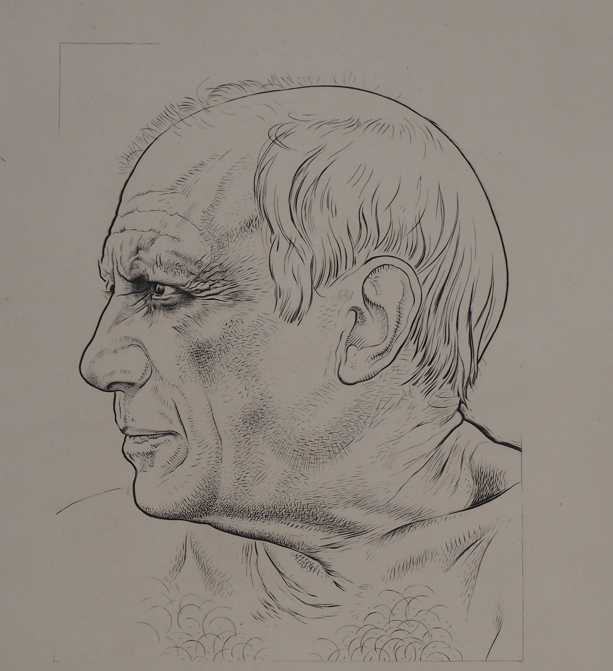 Picasso avec une tête de femme et un faune - eau-forte originale - épreuve Bon a tirer - Gris Portrait Print par Pablo Picasso
