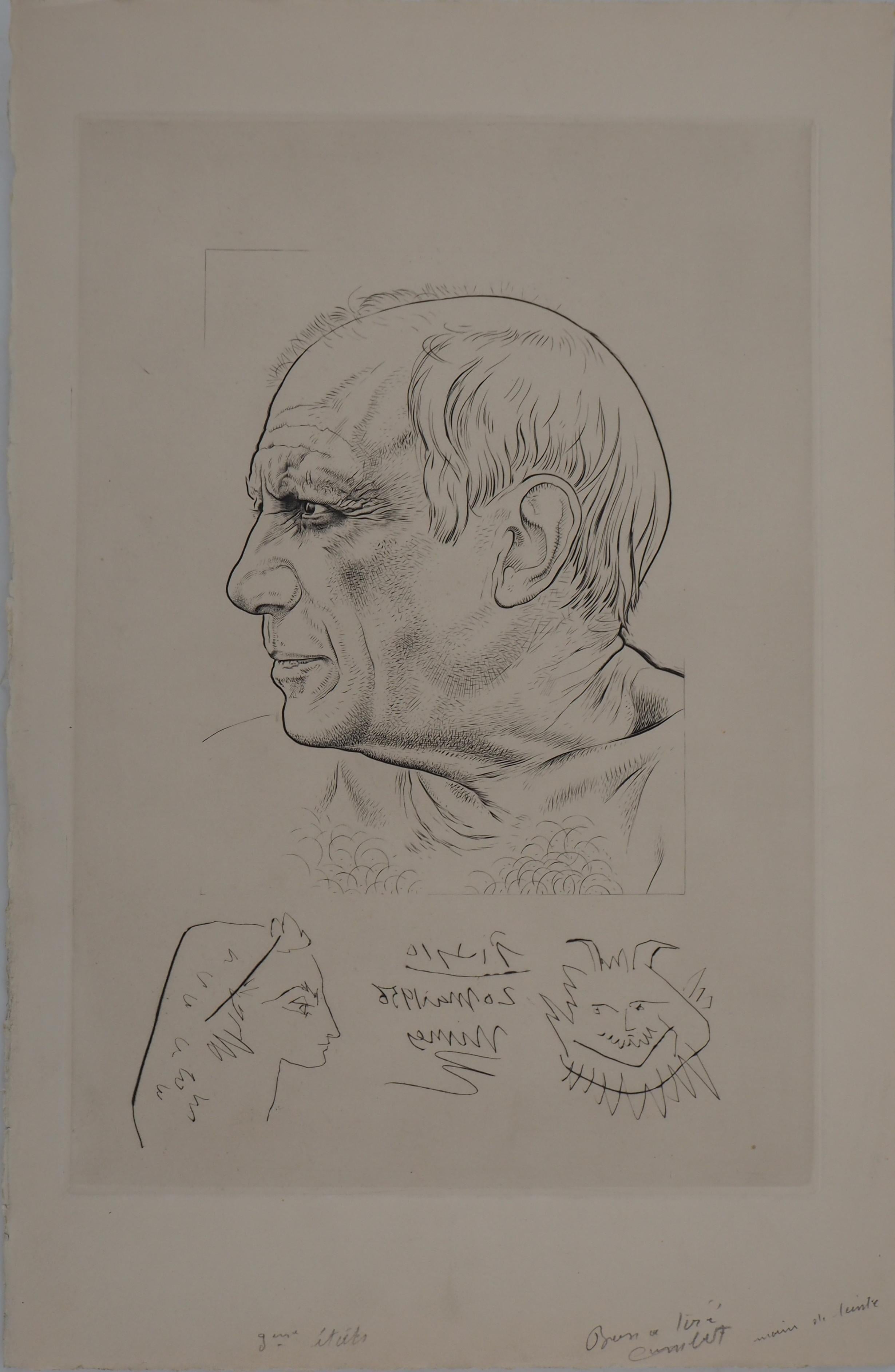 Picasso mit Fraukopf und Faun – Original-Radierung – „Bon a tirer“- Probedruck