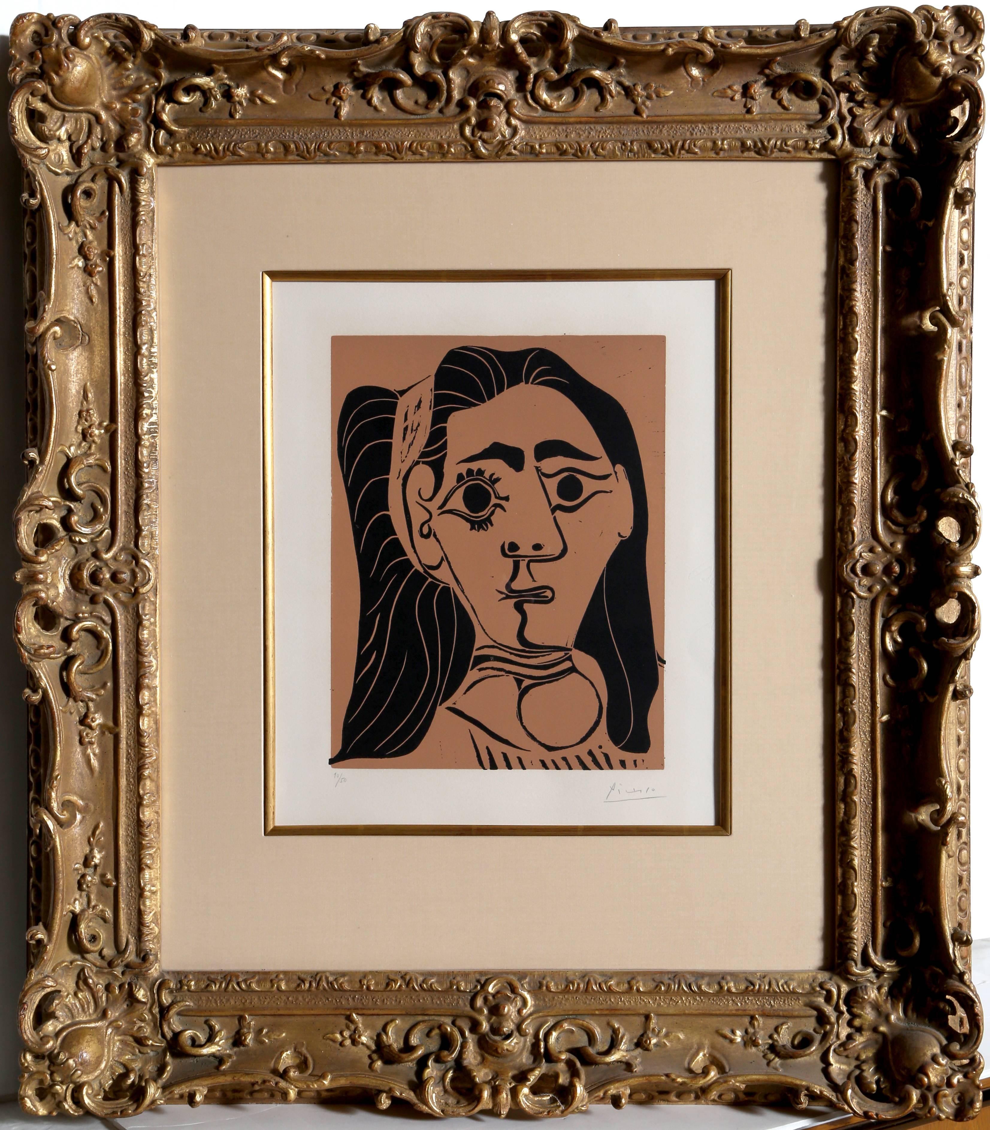 Jacqueline au Bandeau, Signed Linocut 1962 by Pablo Picasso 1