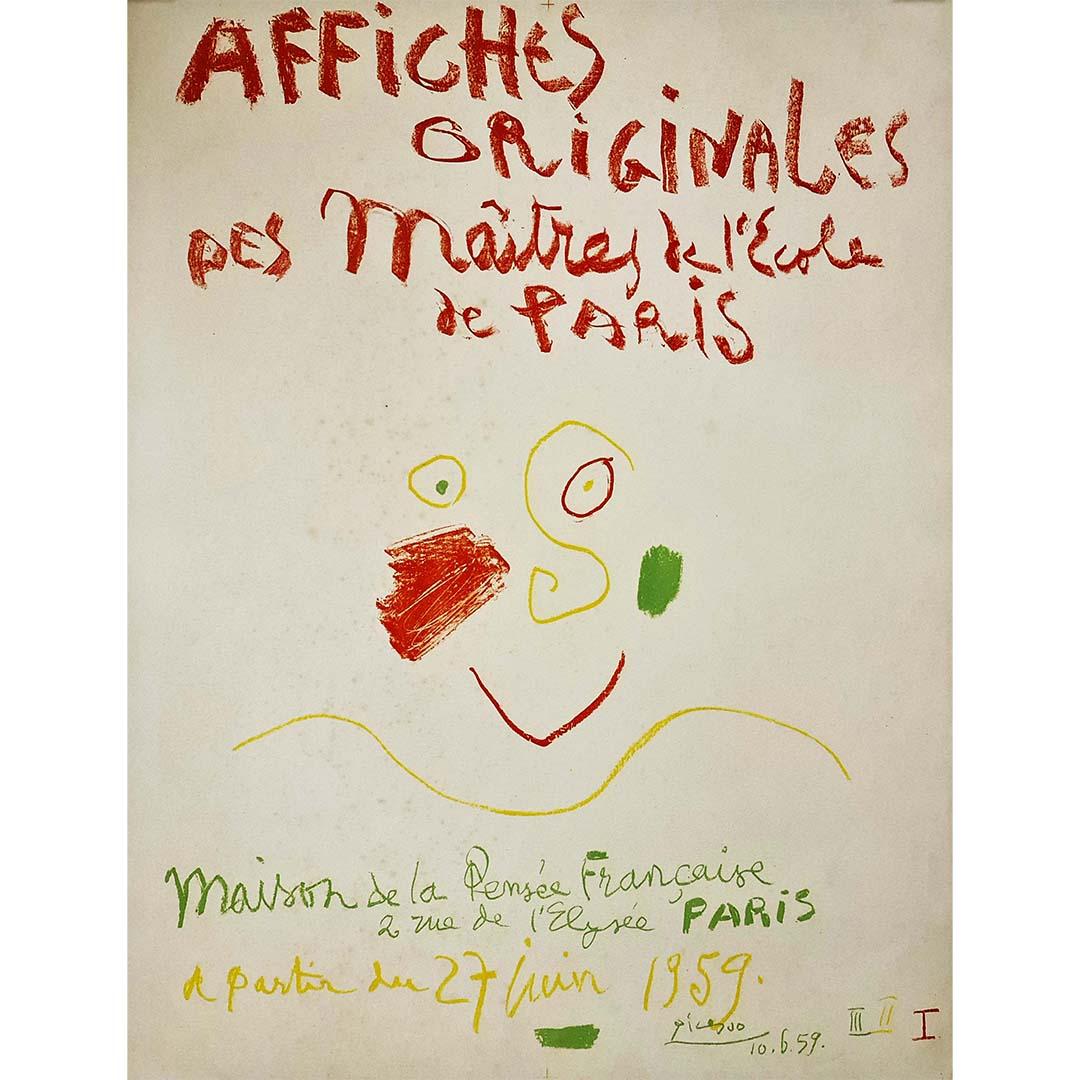 Picasso's 1959 Original exhibition poster Maison de la pensée Francaise - Paris - Print by Pablo Picasso