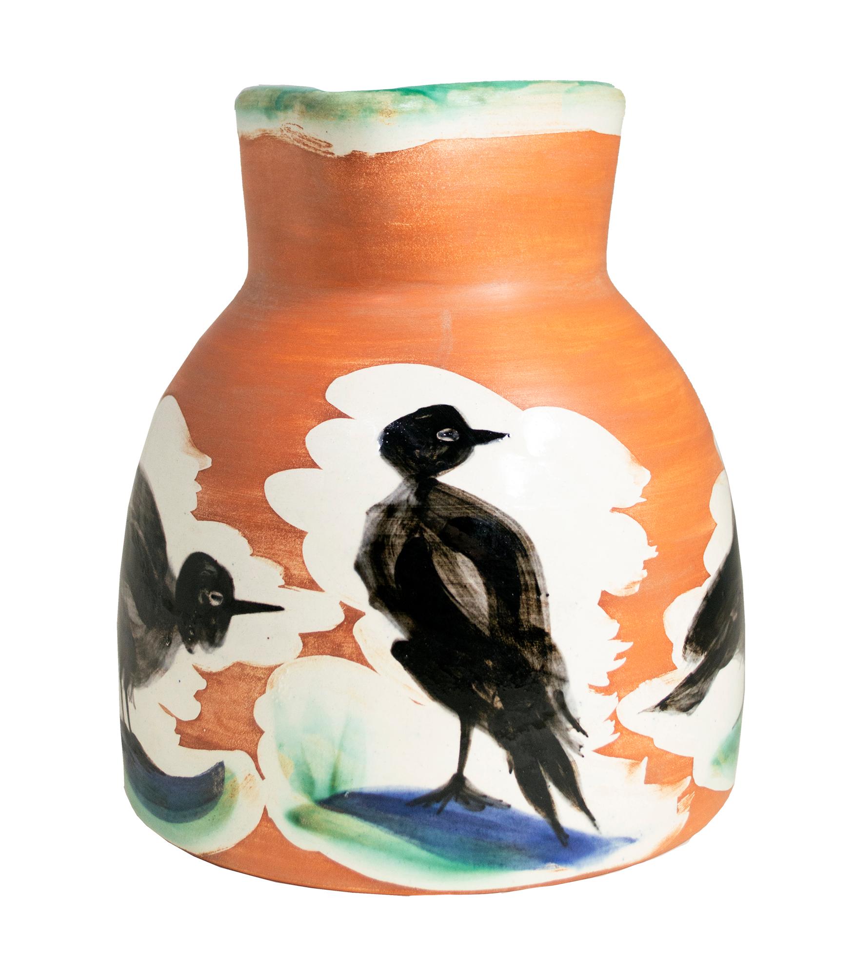 'Pitcher with Birds' original Madoura ceramic turned pitcher, Edition Picasso - Sculpture by Pablo Picasso