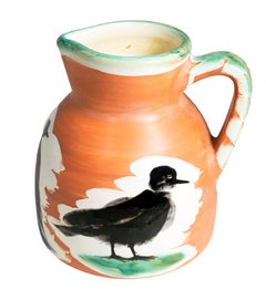 Vintage 'Pitcher with Birds' original Madoura ceramic turned pitcher, Edition Picasso