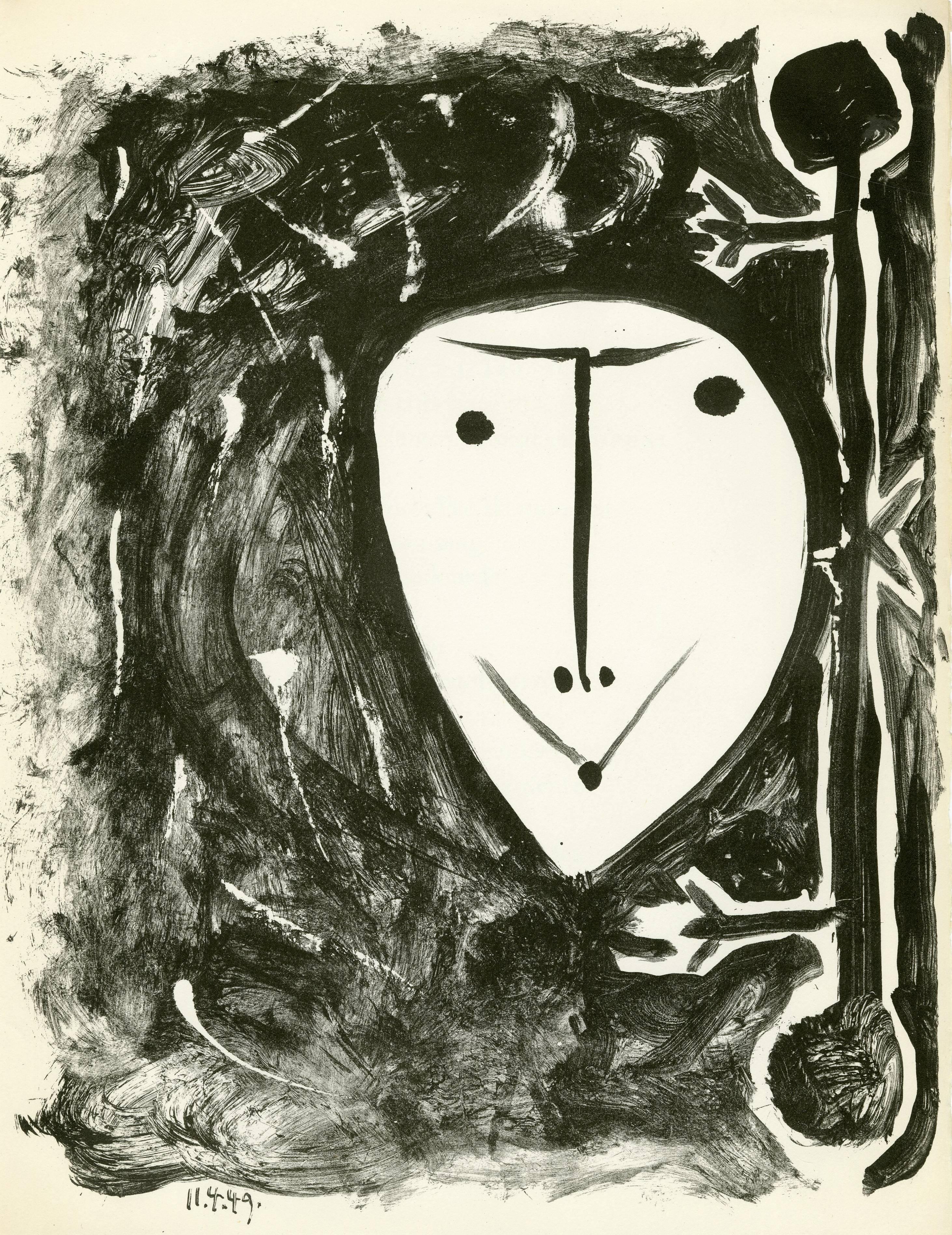 Pablo Picasso Portrait Print - Plate 4, Elegie de Ihpetonga suive de Masques de cendre 