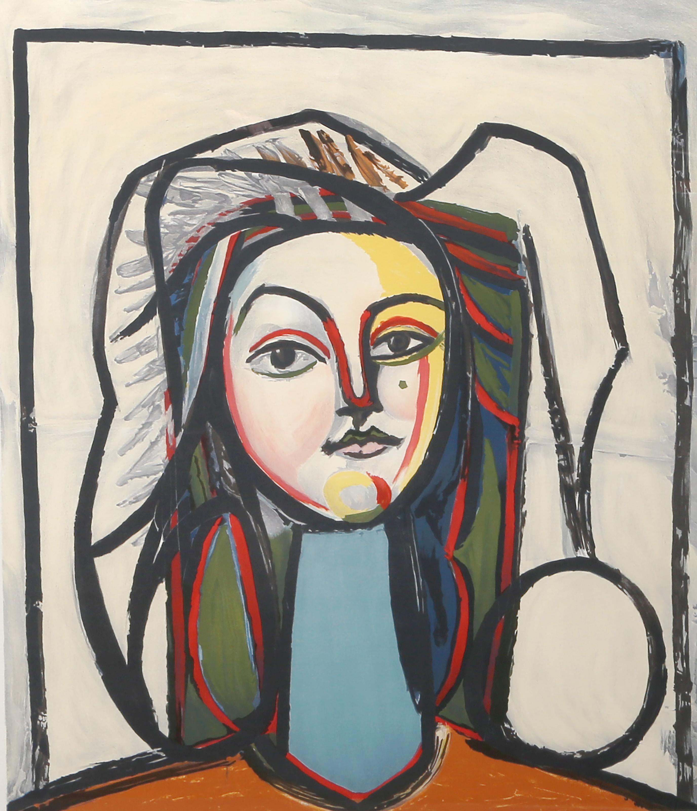 Portrait au Cou Bleu, Cubist Lithograph after Pablo Picasso For Sale 1