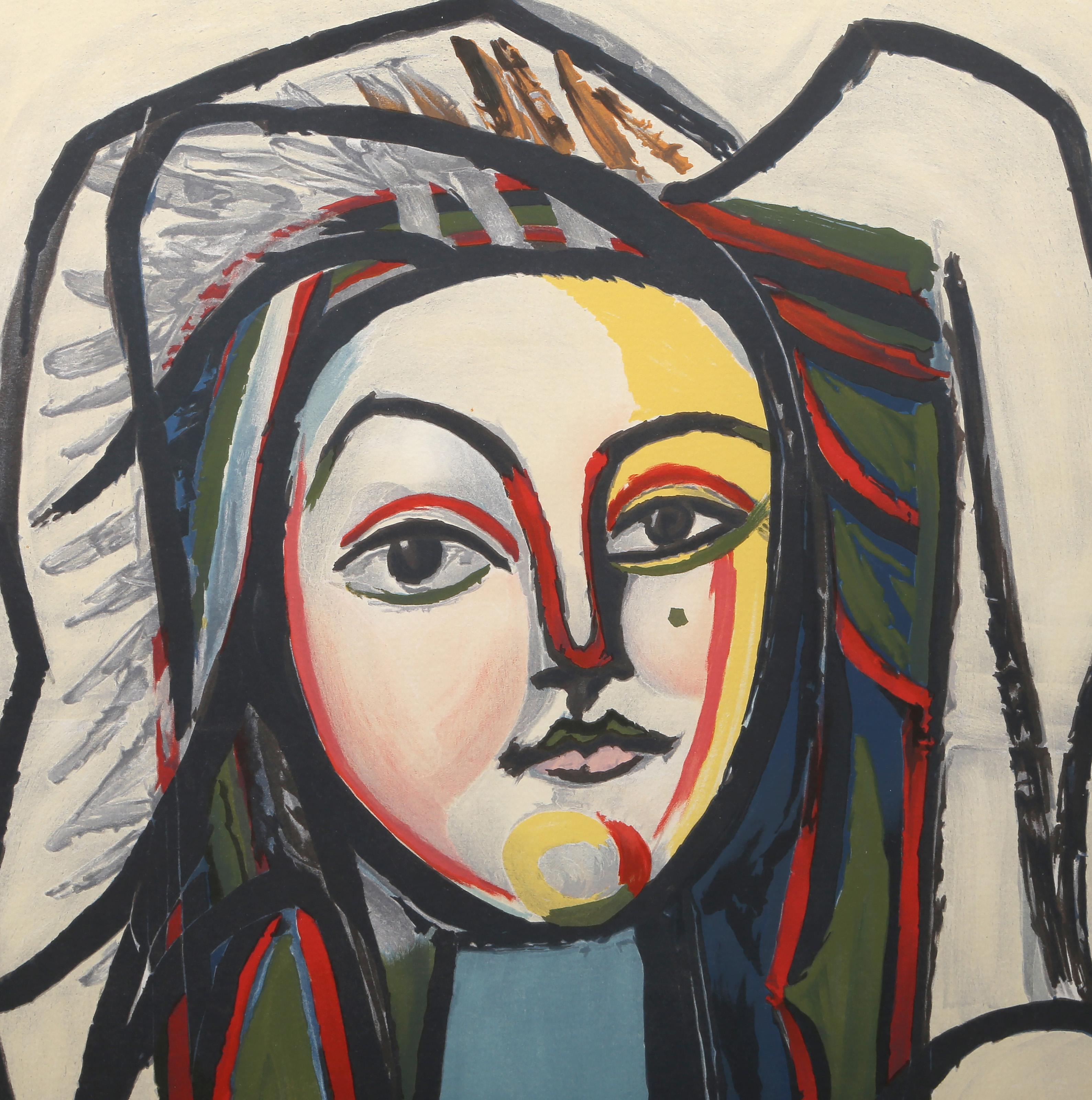 Portrait au Cou Bleu, Cubist Lithograph after Pablo Picasso For Sale 2