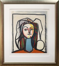 Porträt au Cou Bleu, kubistische Lithographie nach Pablo Picasso, Porträt