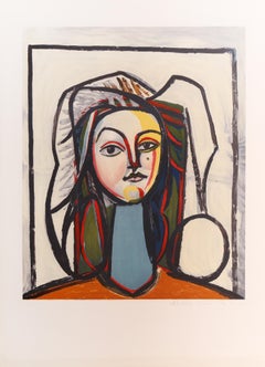 Portrait au Cou Bleu, litografía cubista (after) Pablo Picasso