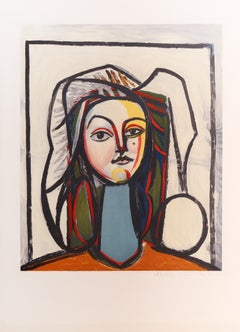 Portrait au Cou Bleu, Cubist Lithograph by Pablo Picasso