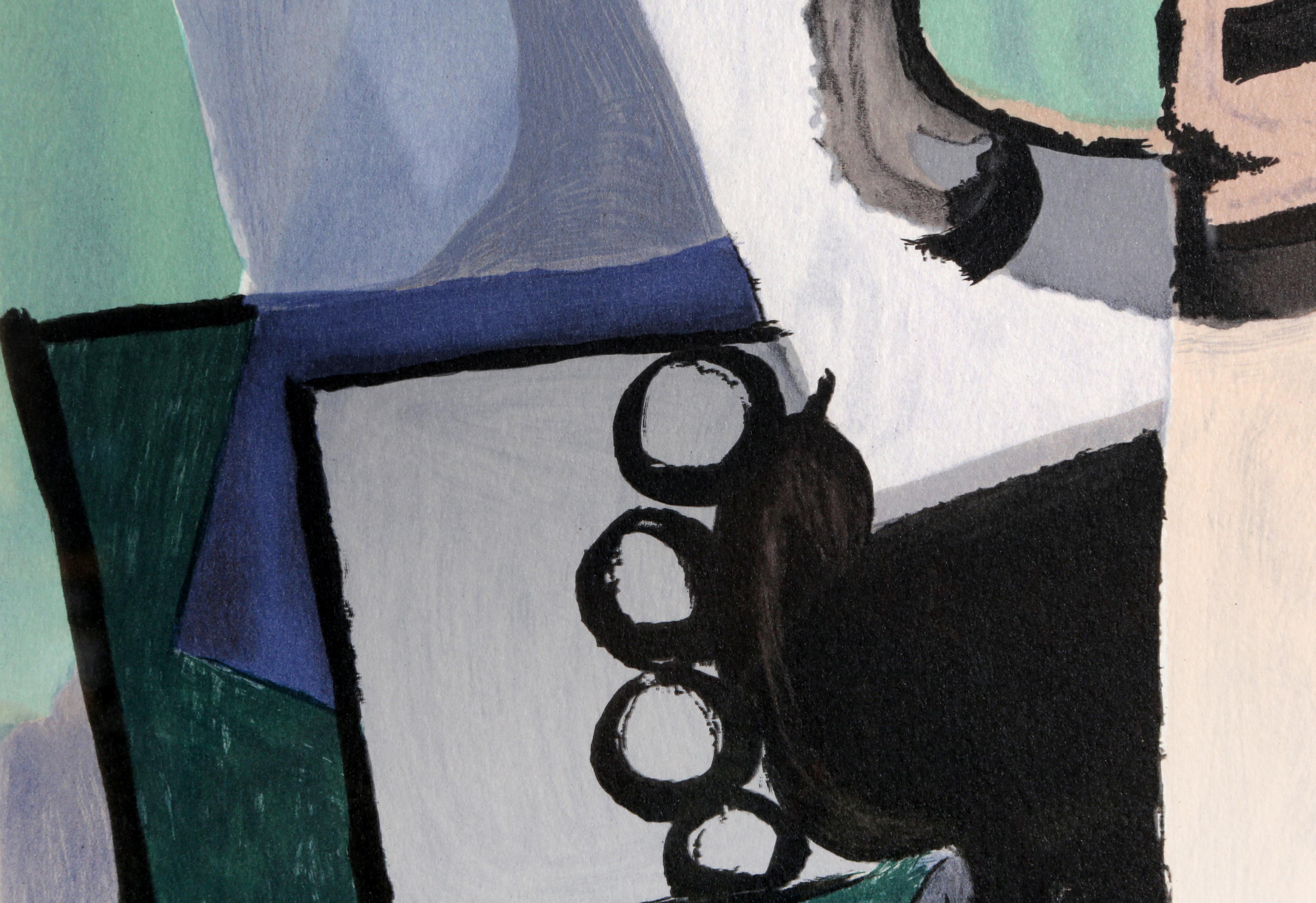Portrait de visage sur fond Rose et Vert, lithographie cubiste de Pablo Picasso en vente 2