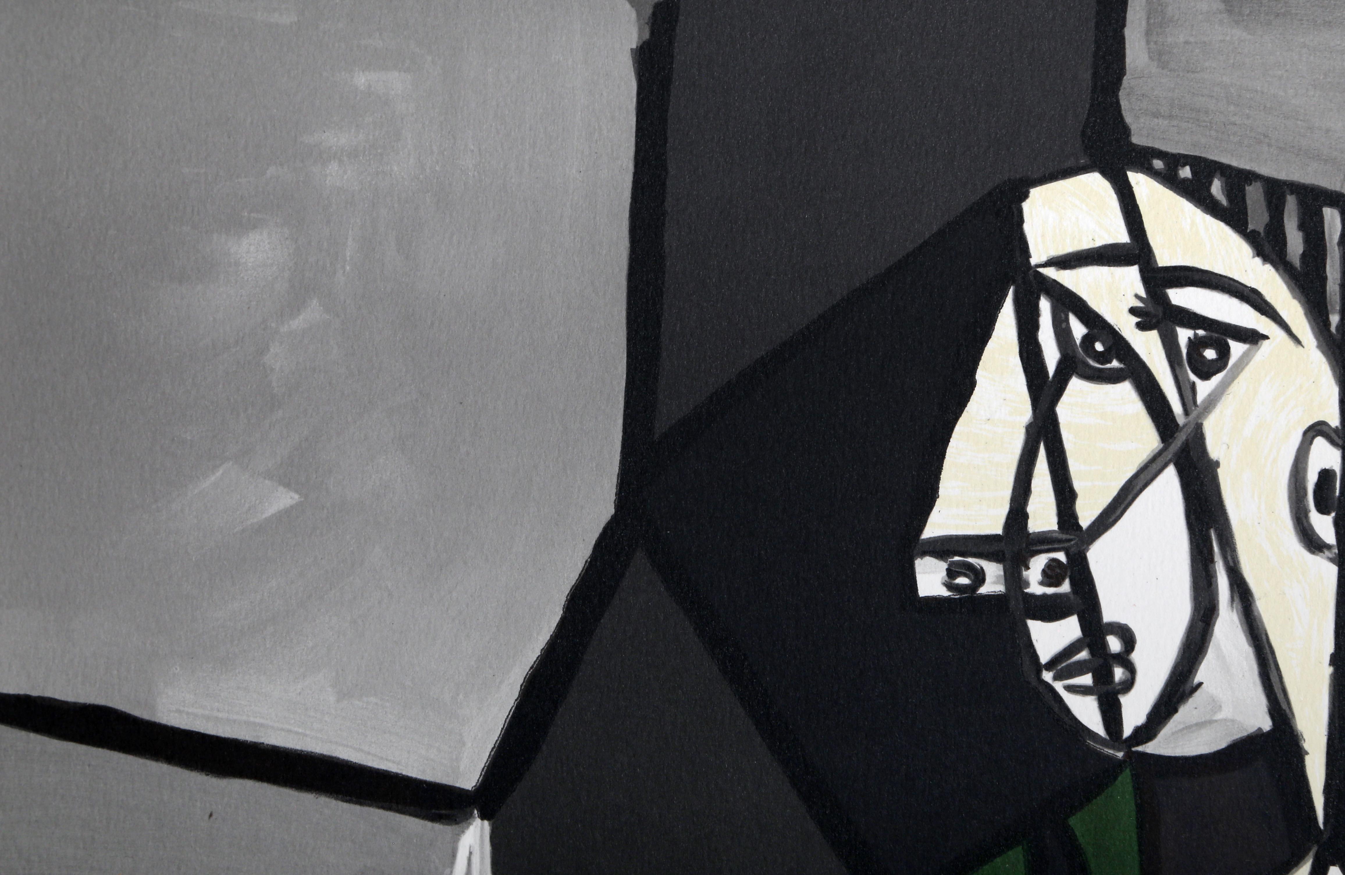 Portrait de Femme Assise, Robe Verte - Cubist Lithograph after Pablo Picasso For Sale 1