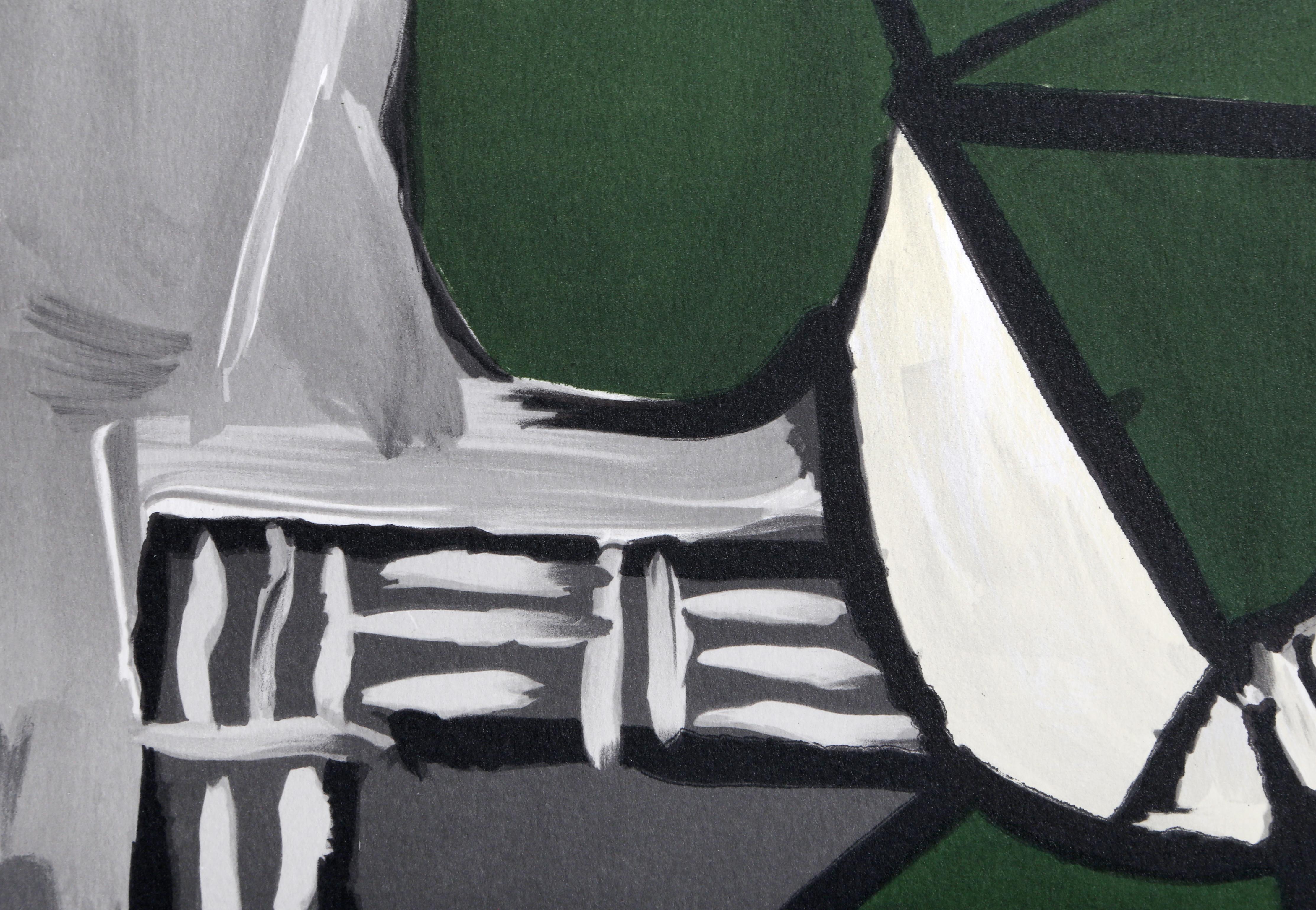 Portrait de Femme Assise, Robe Verte - Cubist Lithograph after Pablo Picasso For Sale 2